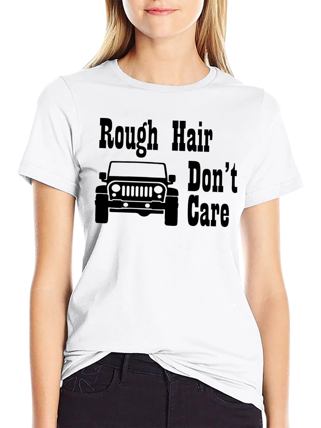 Black Rough Hair Don't Care Jeep Graphic Tee view 9
