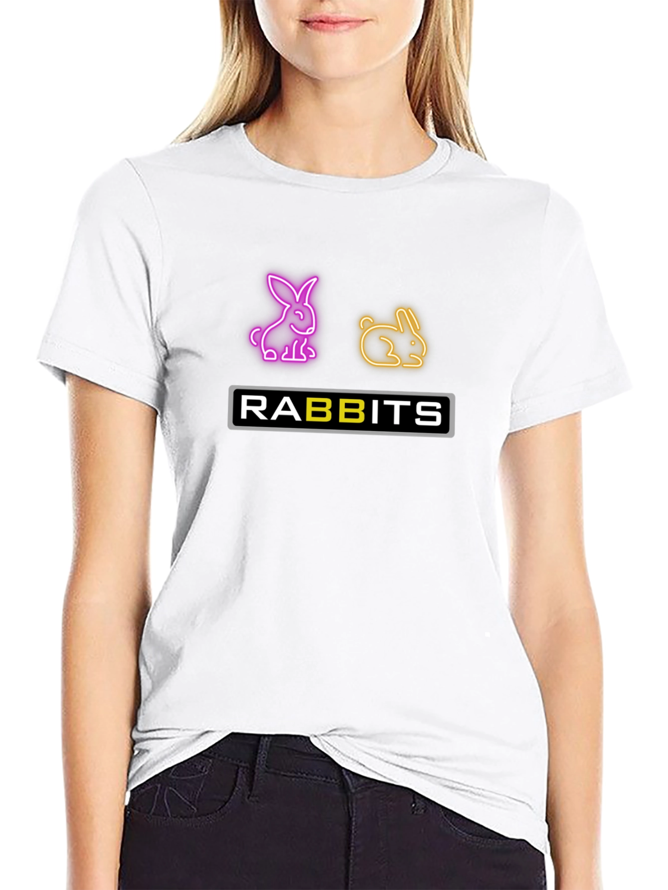 Black Neon Rabbits Graphic Tee - Black Cotton T-Shirt view 9