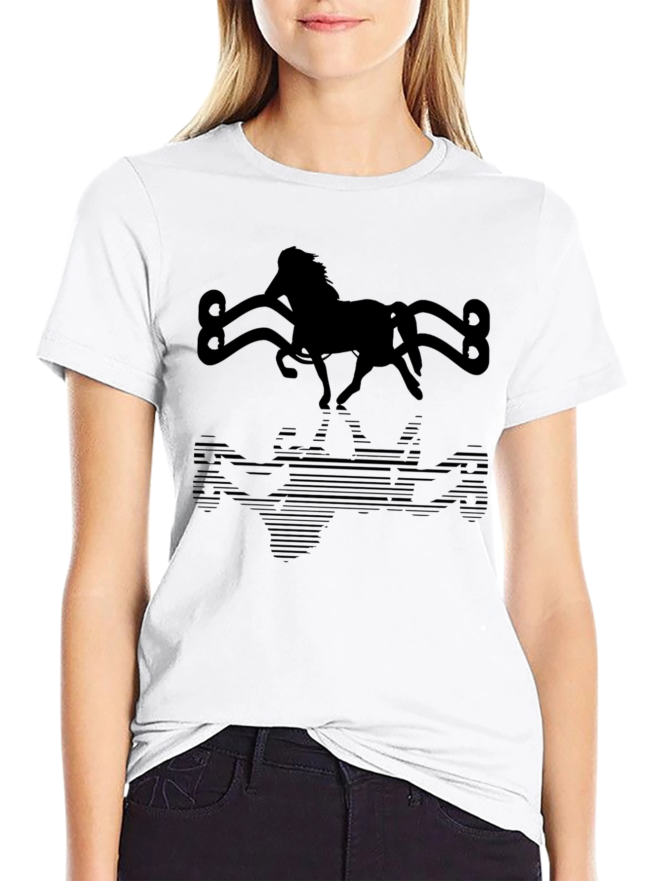 Black Horse Silhouette Graphic Tee - Black Cotton Blend view 9