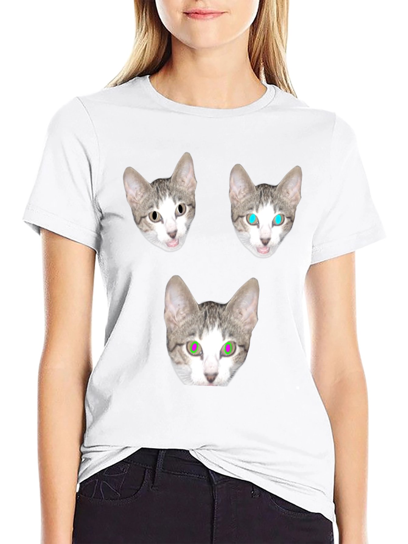 Black Cat Head T-Shirt - Funny Graphic Tee view 9