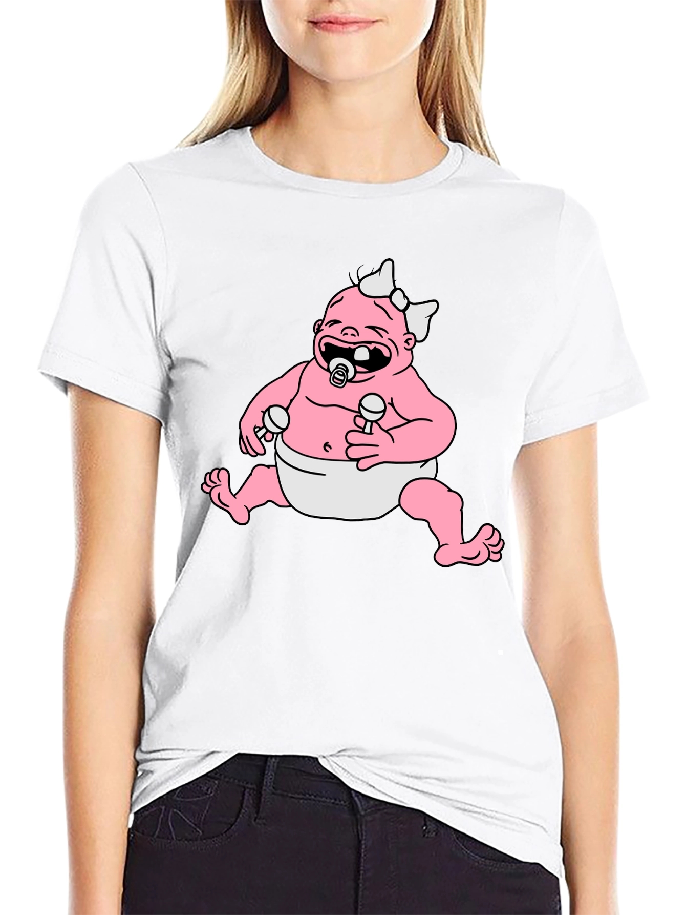 Black Cartoon Baby Graphic Black T-Shirt view 9