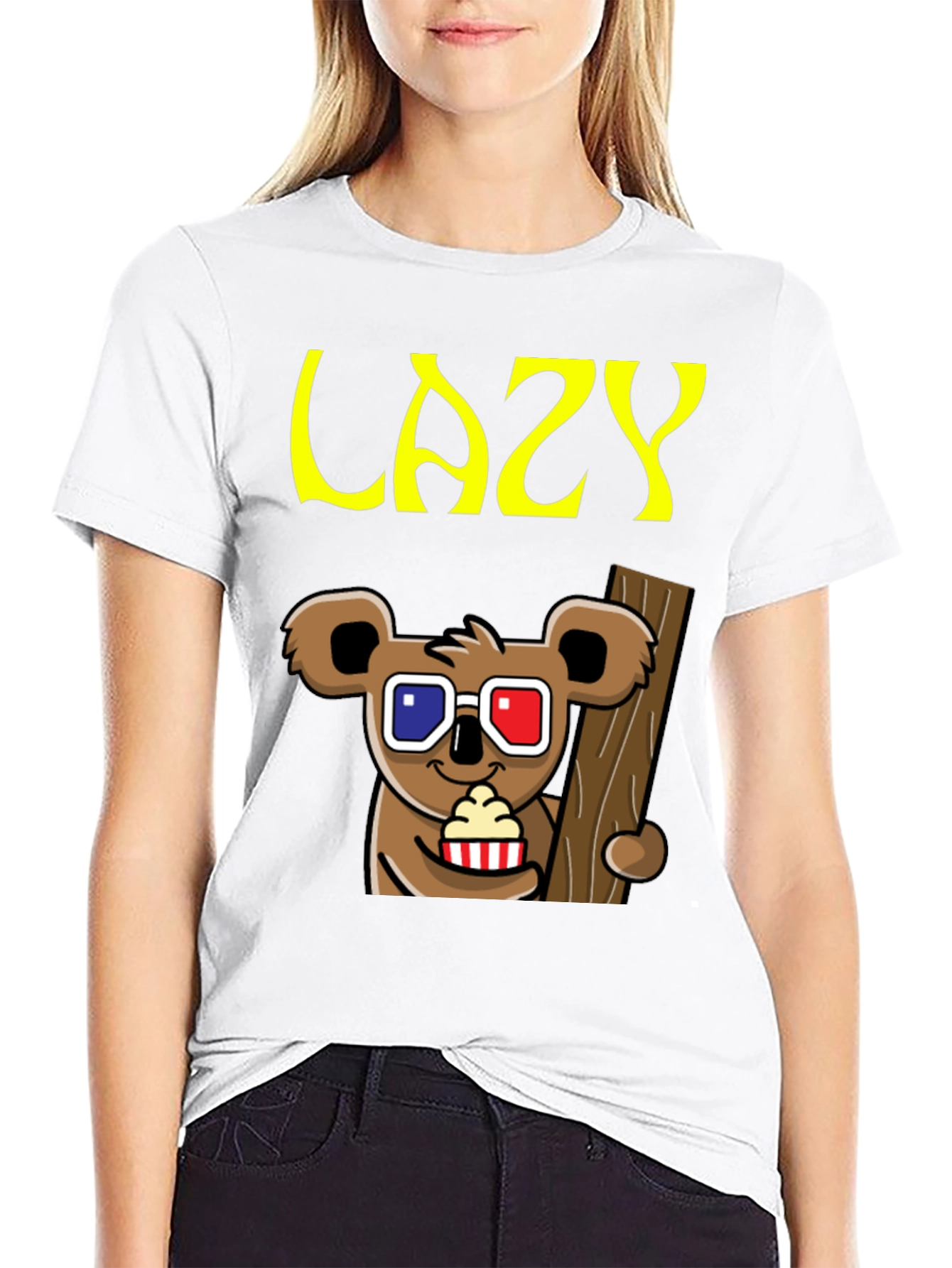 Black Lazy Koala 3D Glasses T-Shirt view 9
