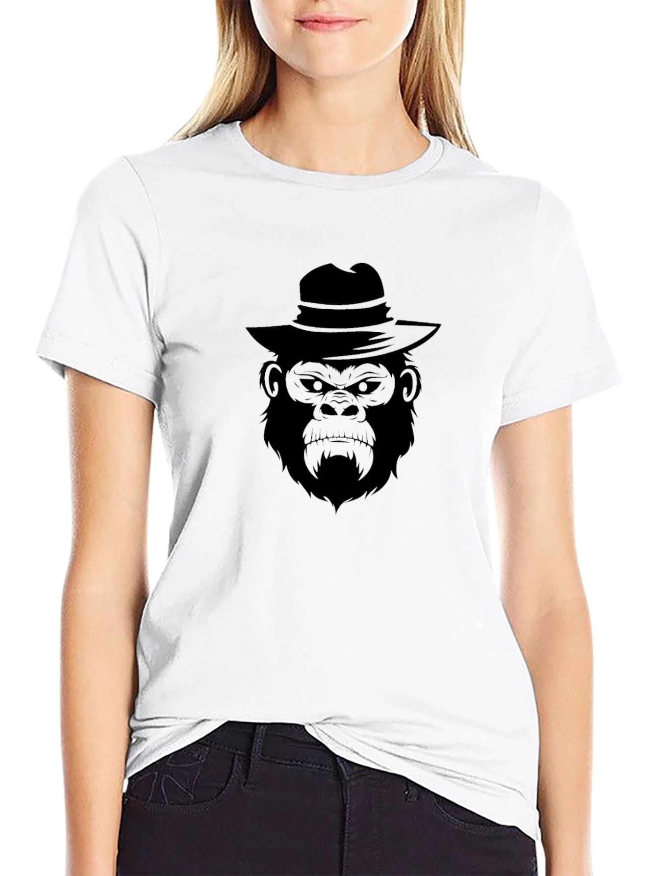 Black Cool Gorilla Wearing Hat Black T-Shirt view 9