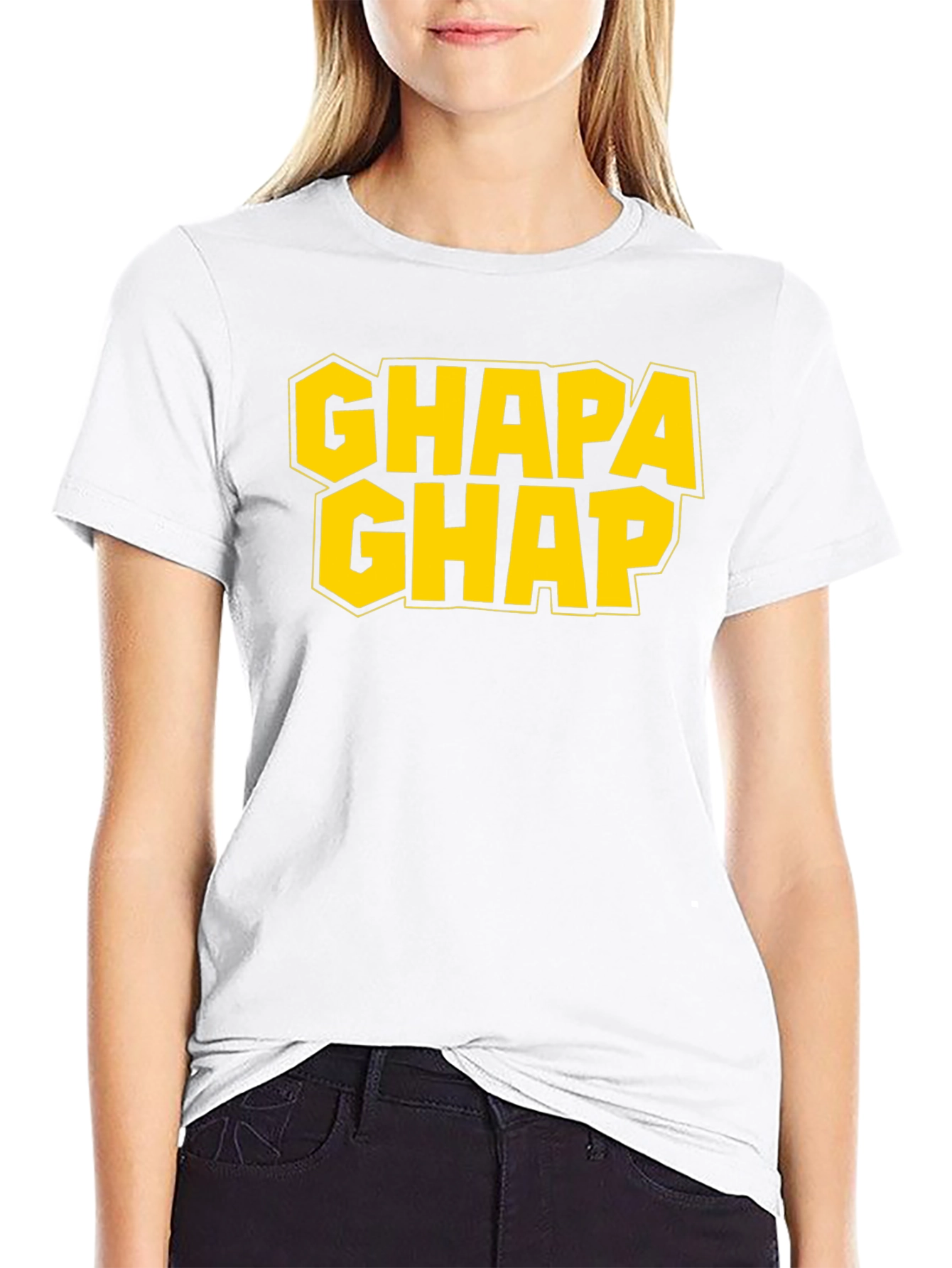 Black Ghapa Ghap Graphic T-Shirt - Bold Yellow Print view 9