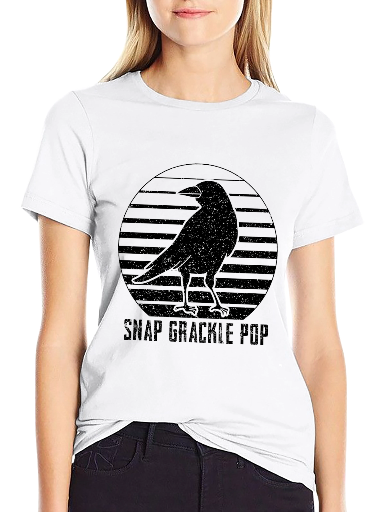 Black Snap Grackle Pop Graphic Tee - Black Bird Design view 9