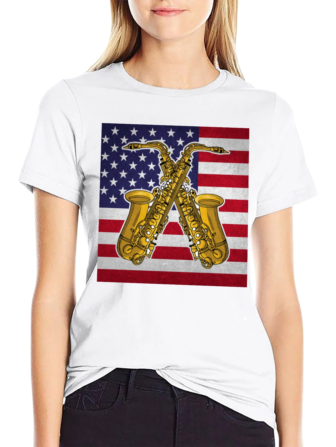 Black American Saxophone T-Shirt - Patriotic Music Tee view 9
