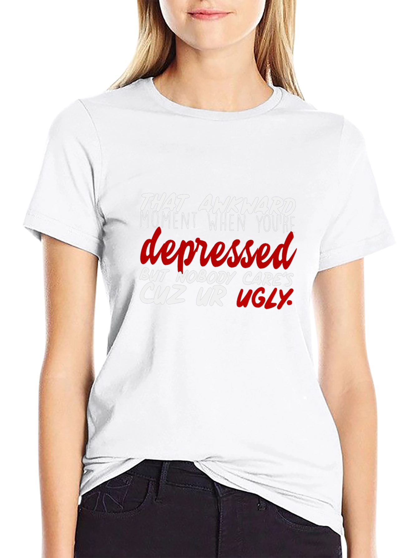 Black Awkward Depressed Graphic Tee - Black Cotton T-Shirt view 9