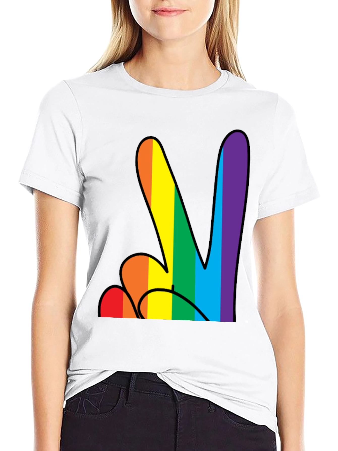 Black Rainbow Peace Sign Black T-Shirt view 9