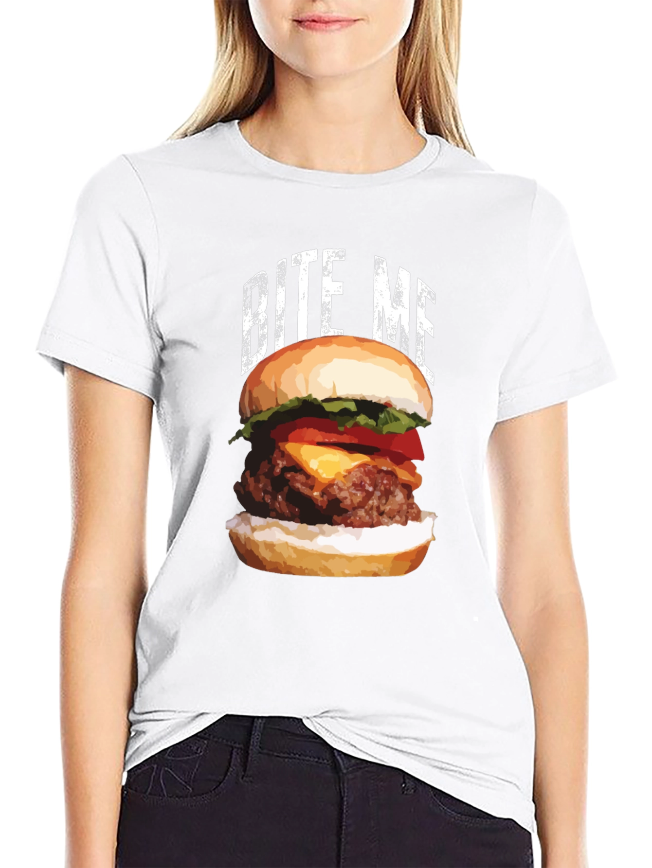 Black Bite Me Burger T-Shirt - Foodie Apparel view 9