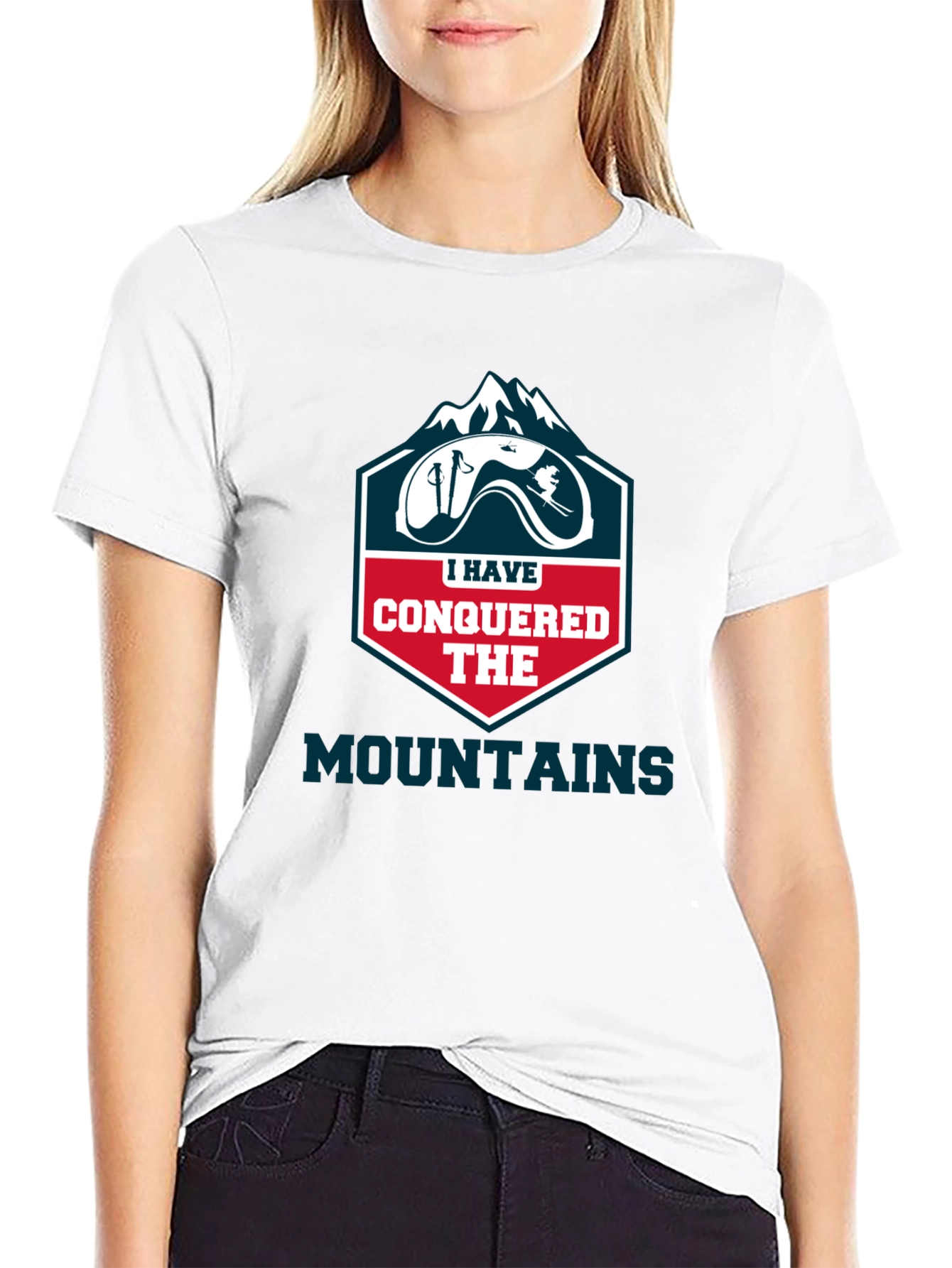 Black Conquered Mountains T-Shirt - Skiing Adventure view 9