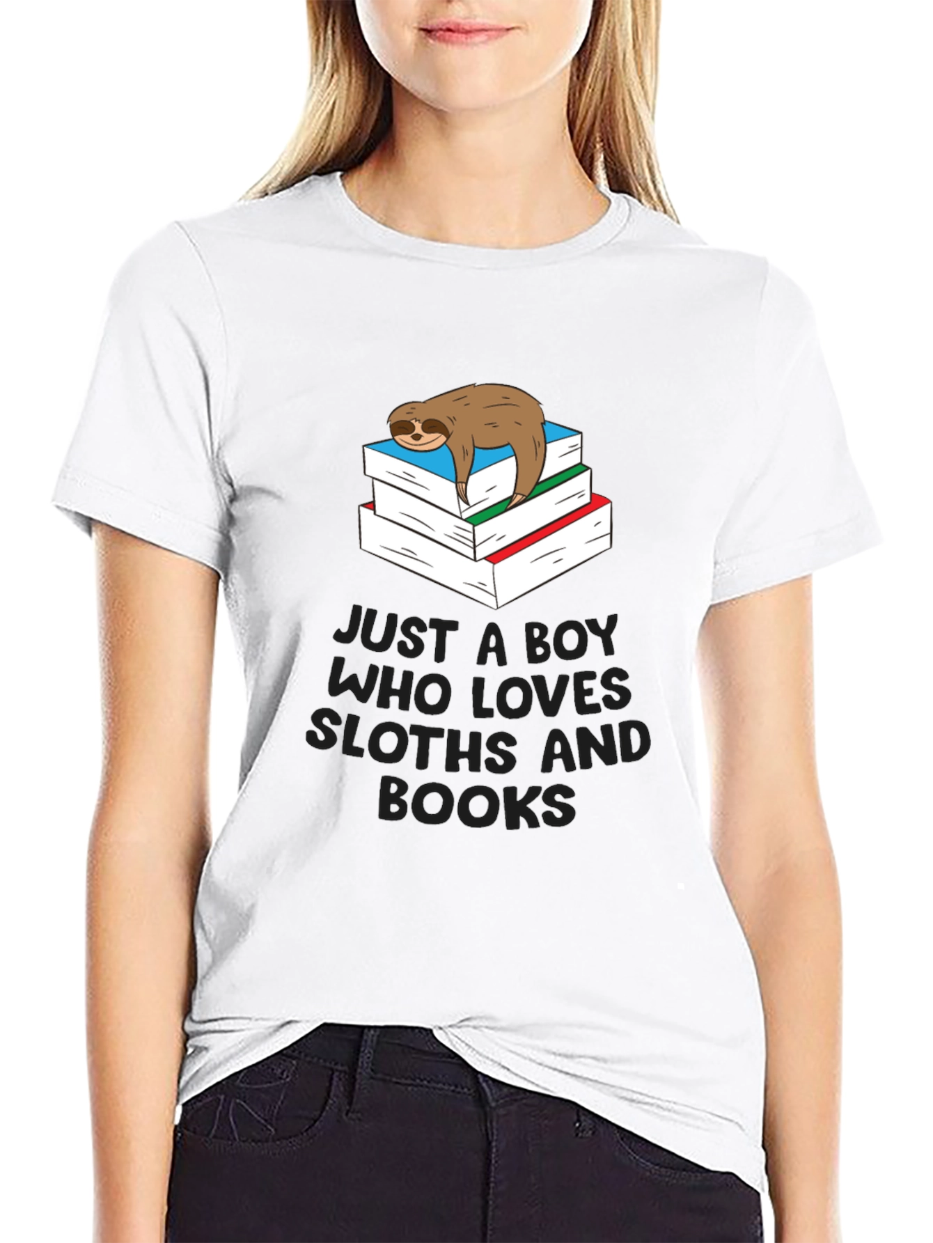 Black Sloth & Books Graphic T-Shirt - Comfy Casual Tee view 9