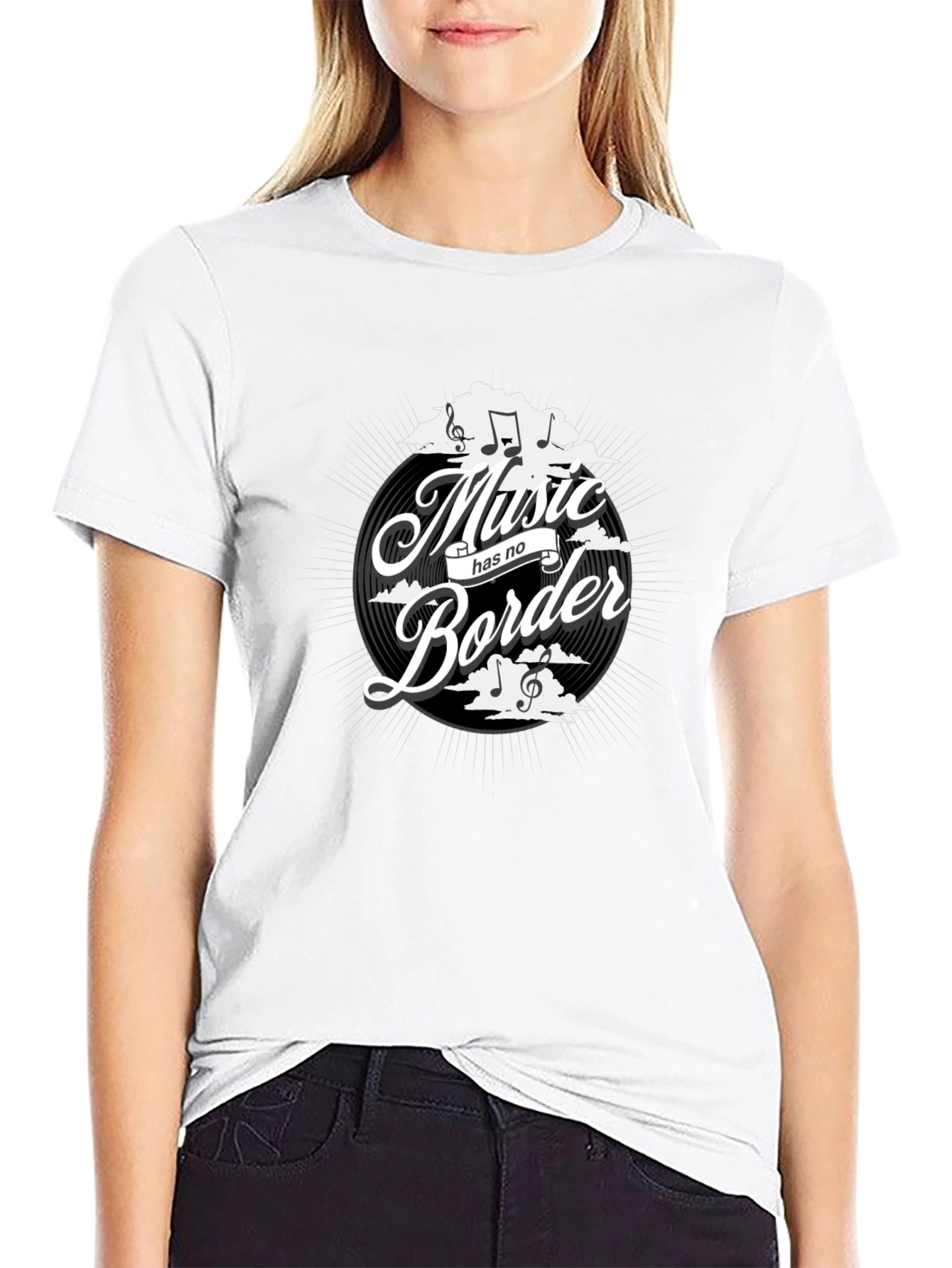 Black Music Has No Border Black Graphic Tee Shirt view 9