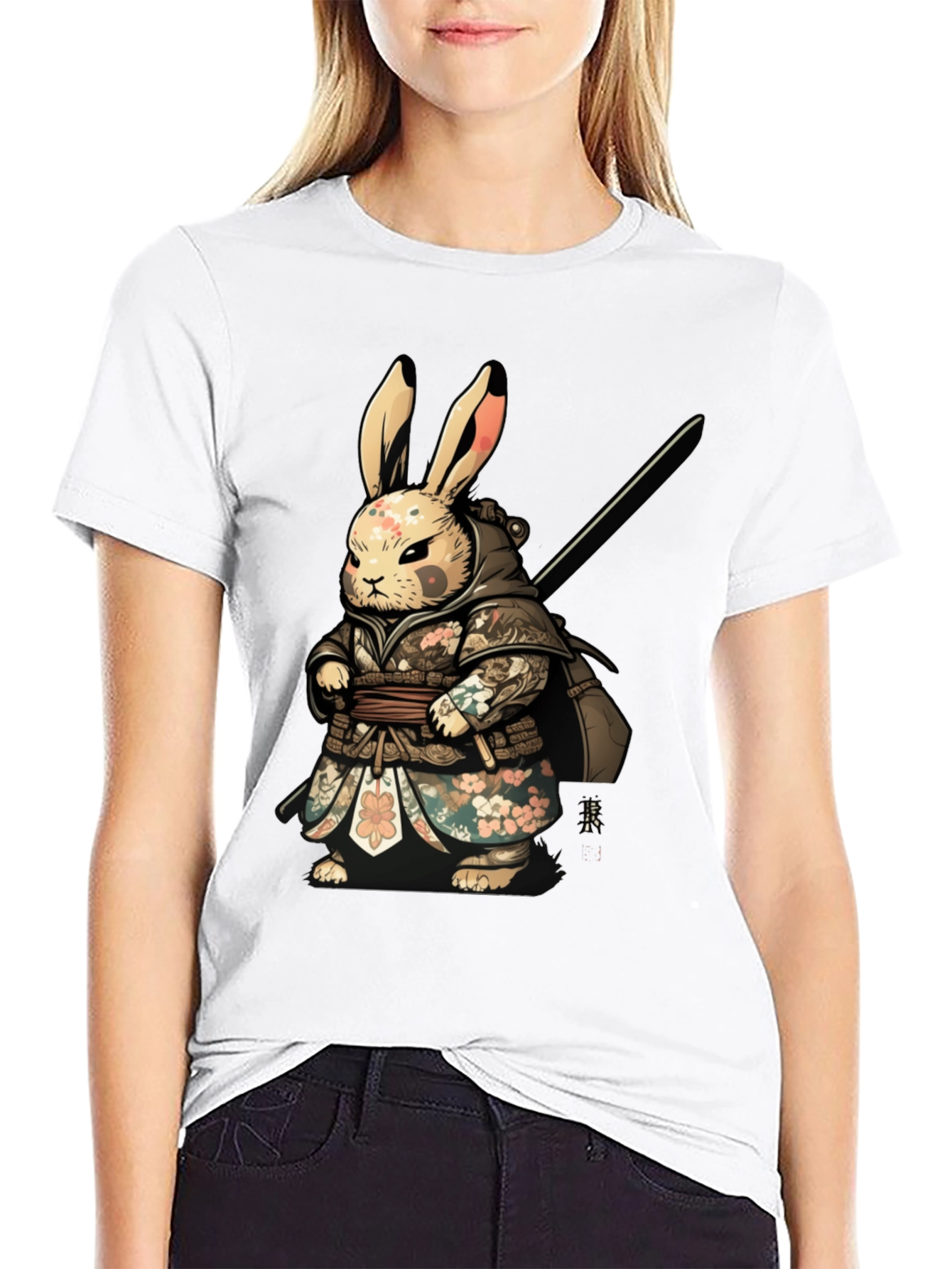 Black Samurai Rabbit Graphic Tee - Unique Design view 9