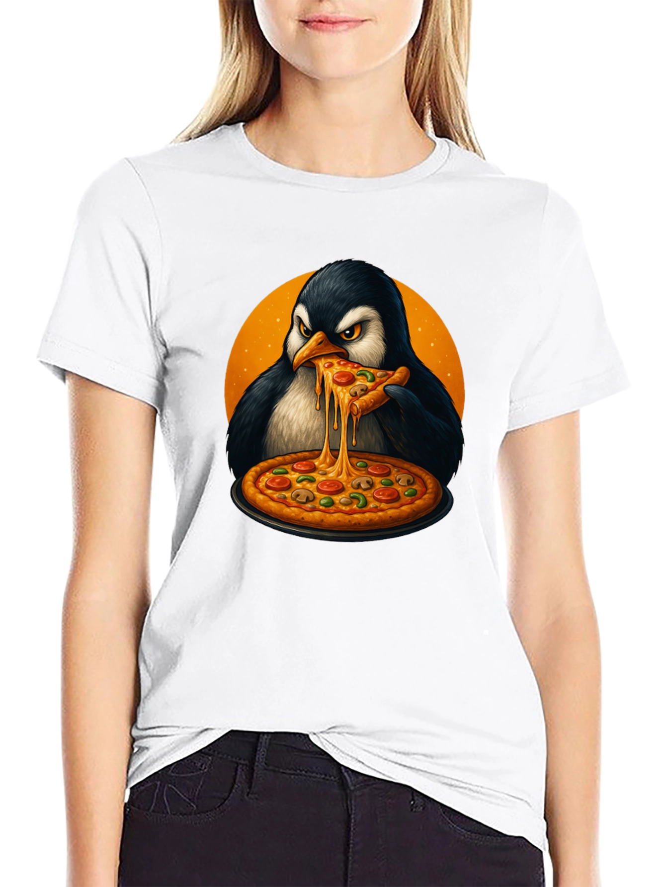 Black Penguin Pizza Lover T-Shirt - Cool Graphic Tee view 9