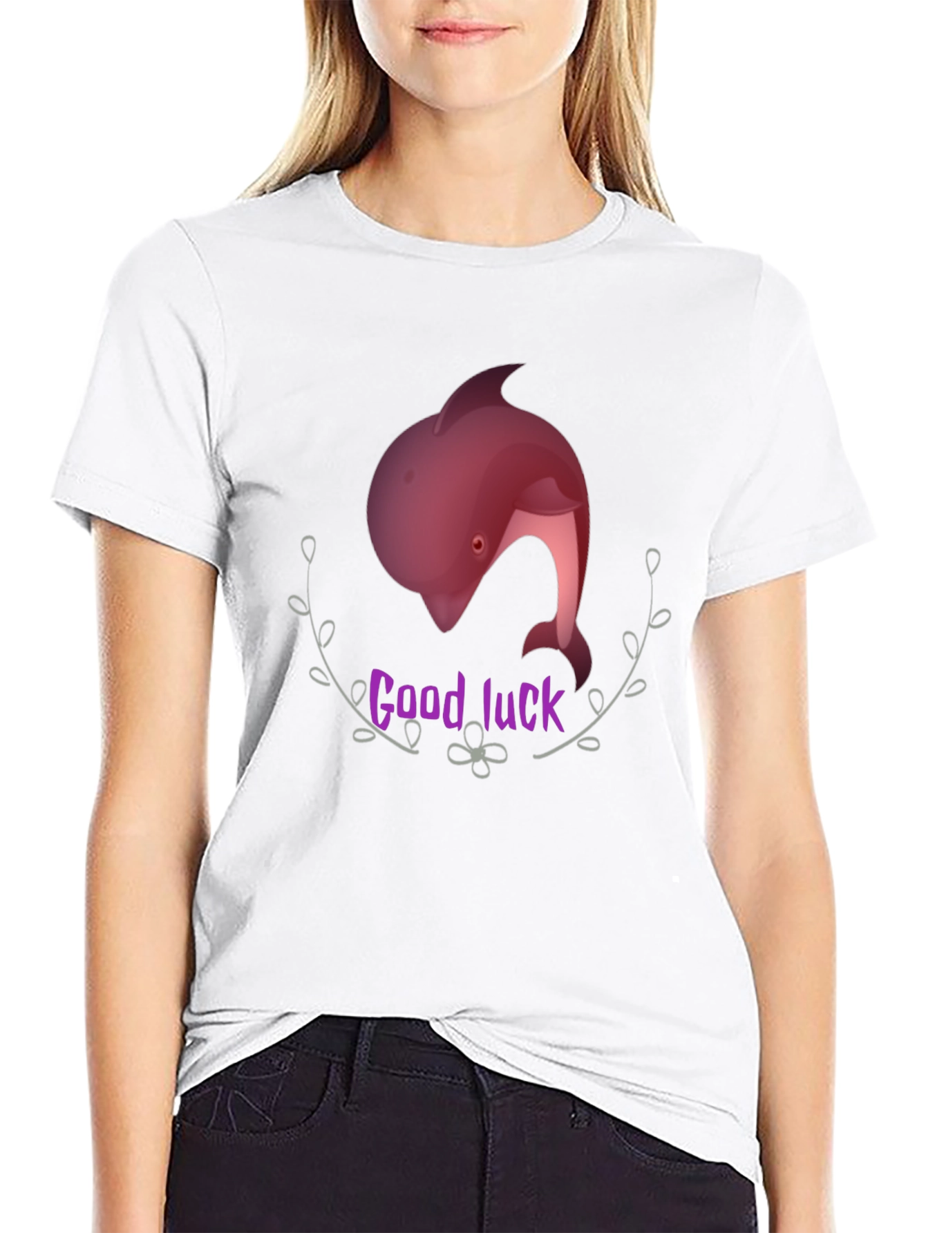 Black Good Luck Dolphin Graphic Tee - Black Unisex T-Shirt view 9