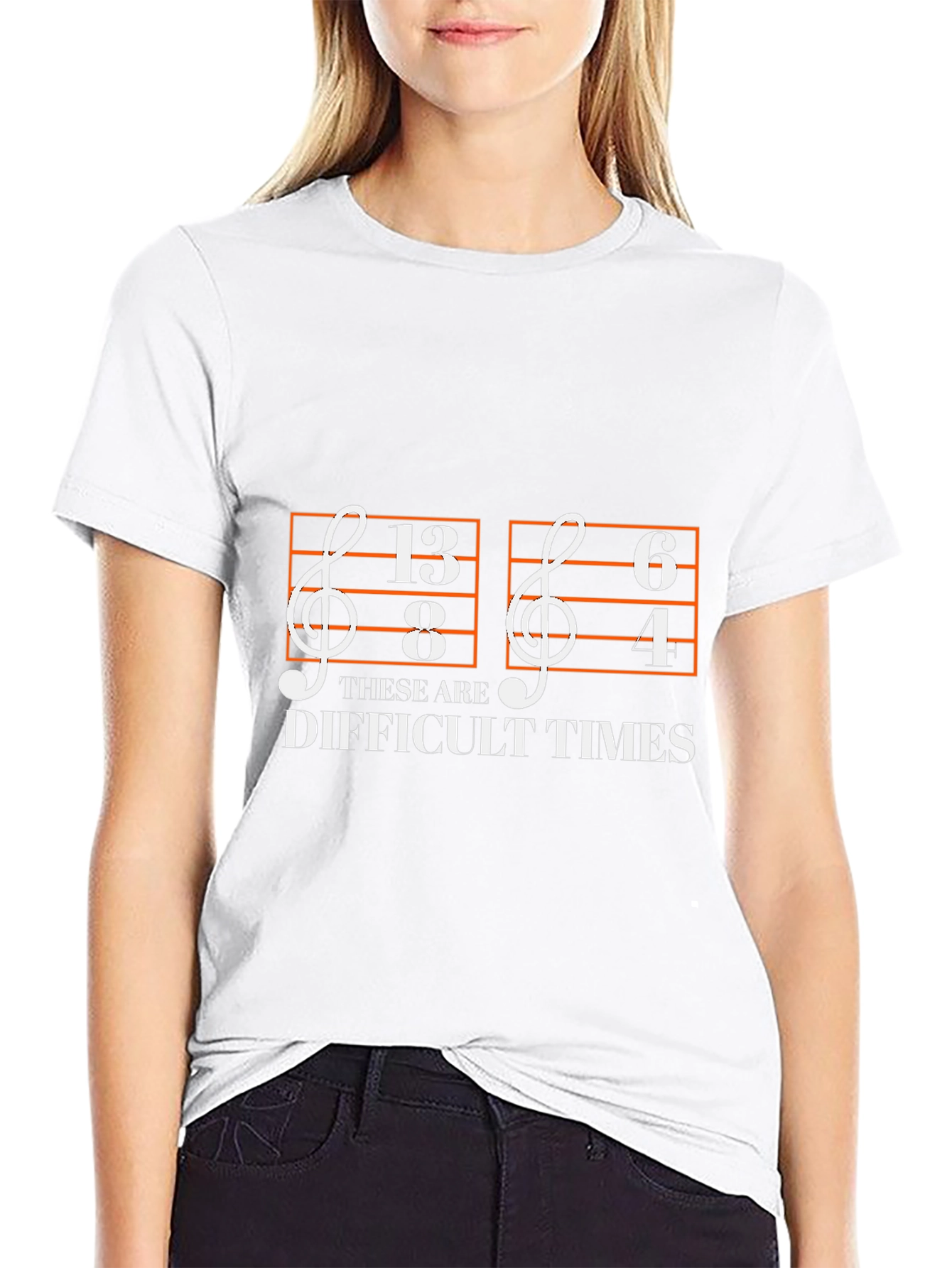 Black Difficult Times Music Note T-Shirt view 9