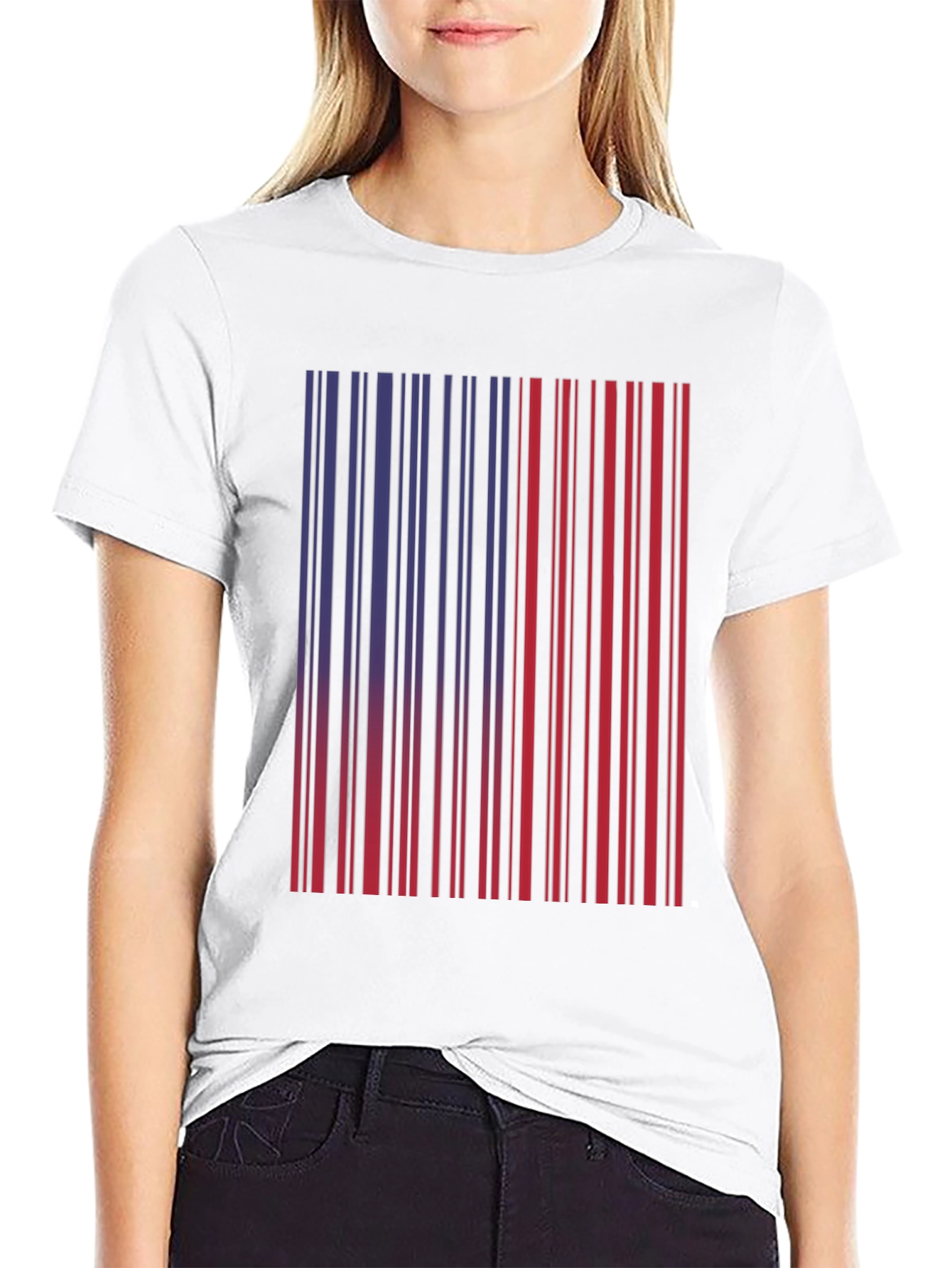 Black Barcode Graphic Tee - Unique Red & Blue Design view 9