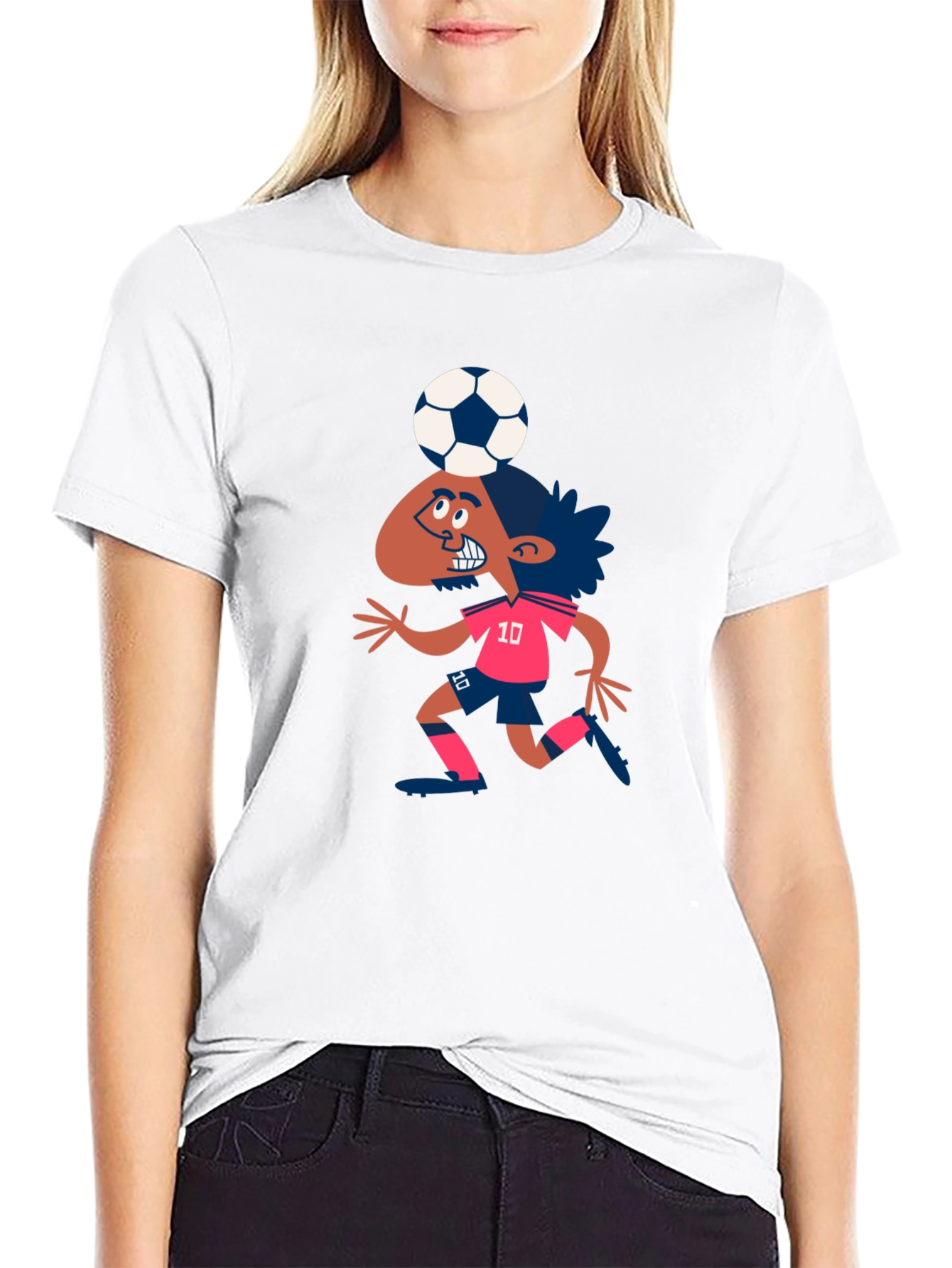 Black Cartoon Soccer Player Graphic T-Shirt view 9
