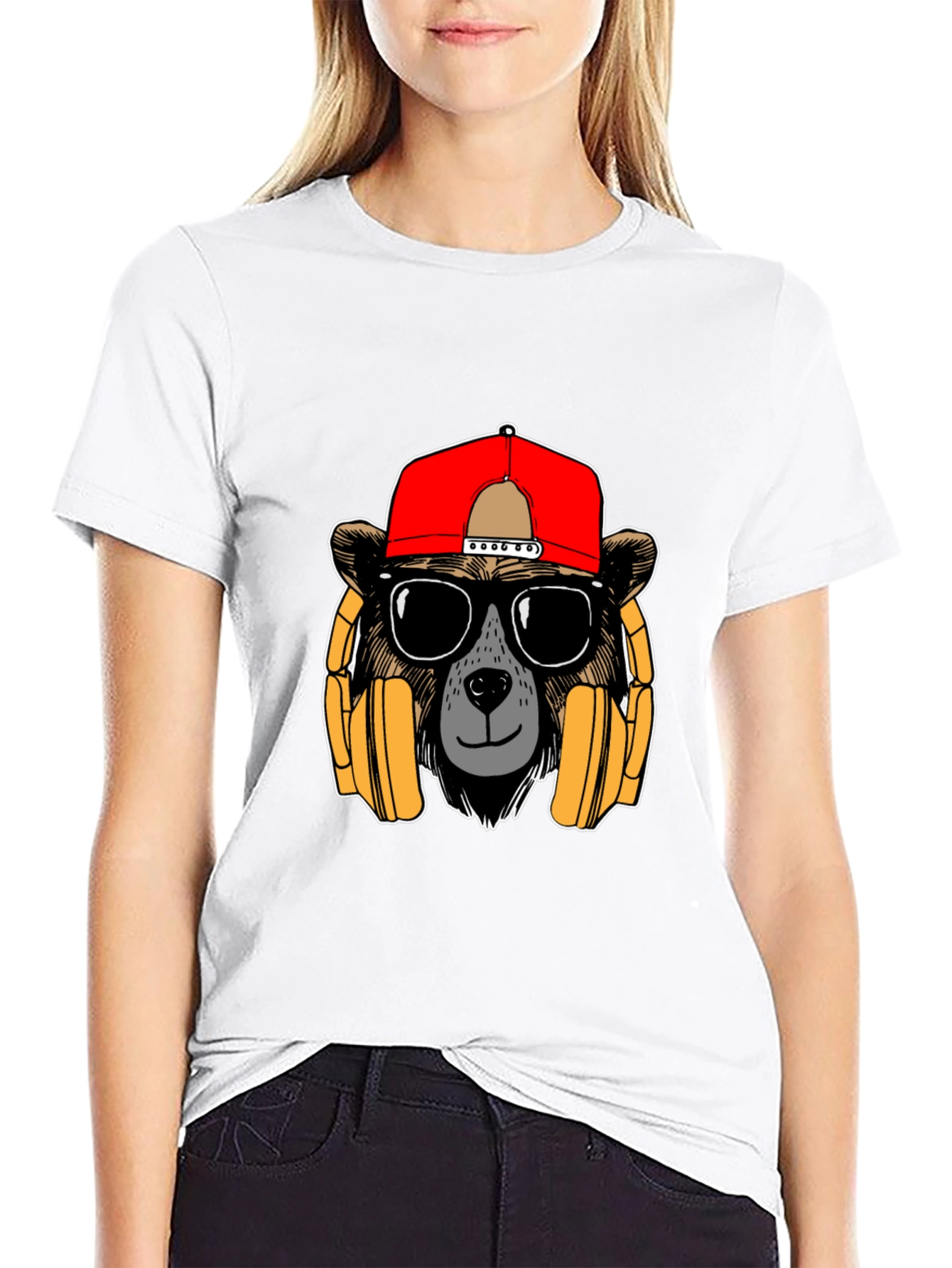 Black Bear with Headphones Graphic T-Shirt view 9