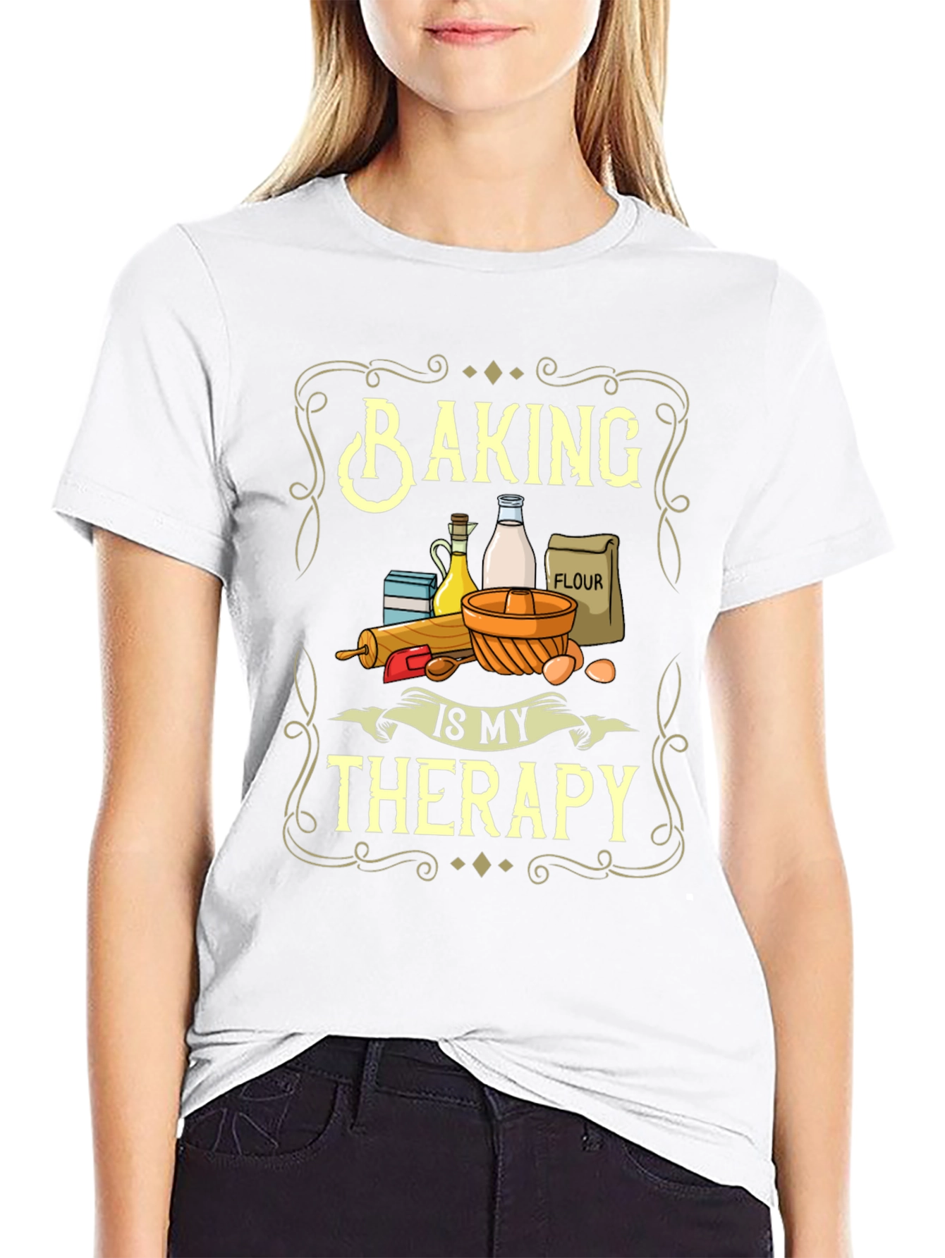 Black Baking Is My Therapy Graphic T-Shirt view 9