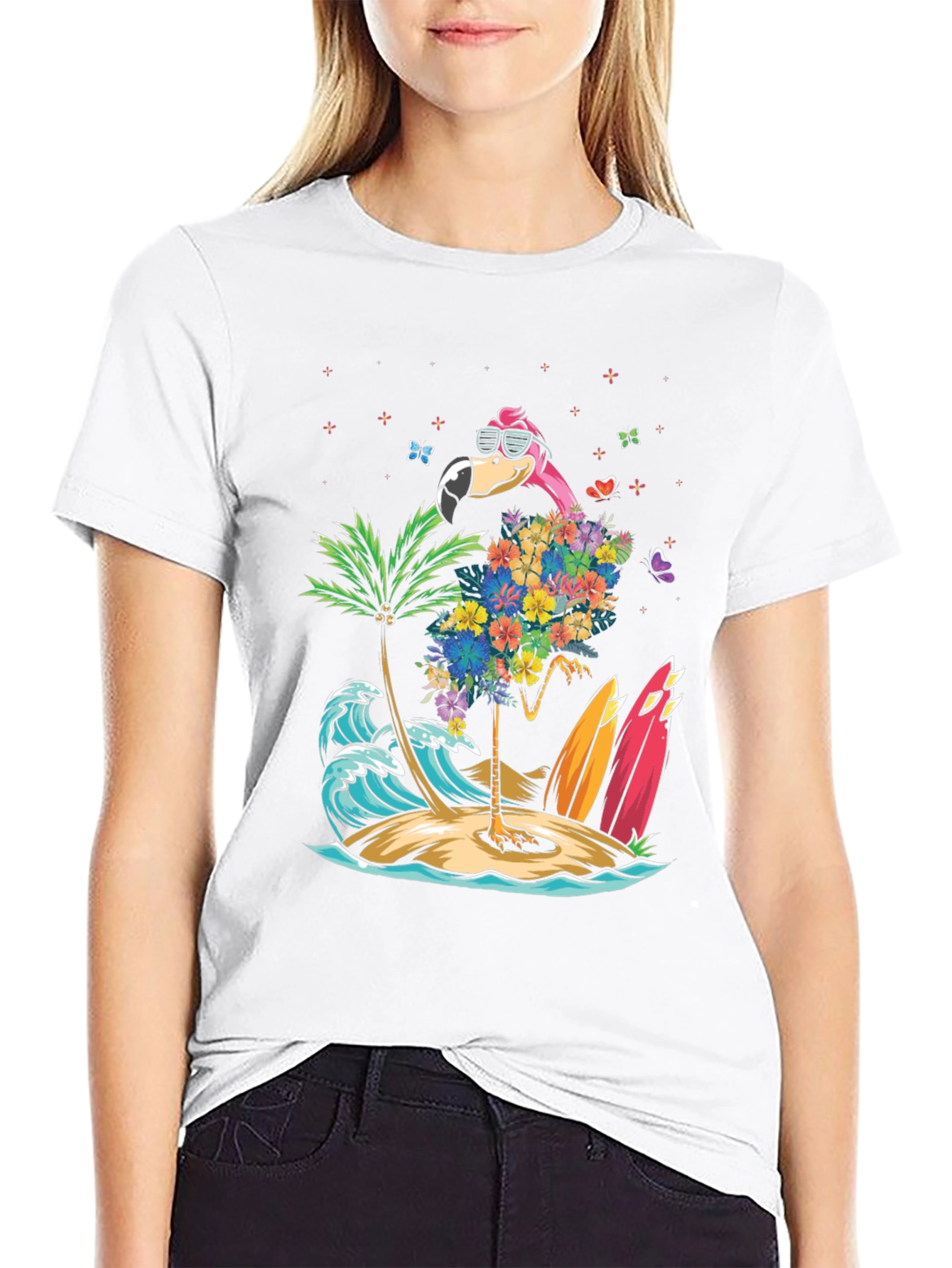 Tropical Flamingo Beach T-Shirt - 9