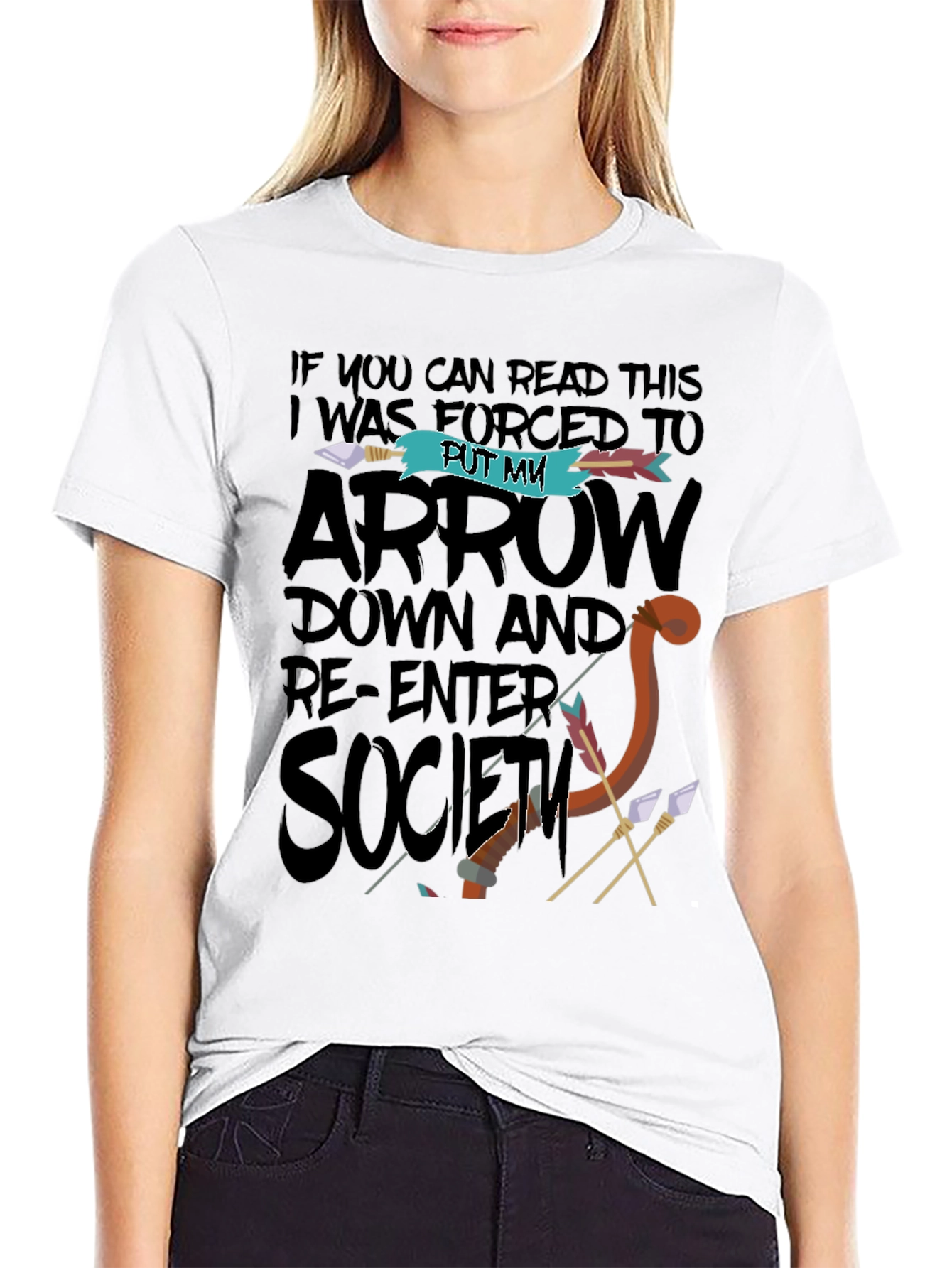 Black Funny Graphic T-Shirt - Put My Arrow Down Society view 9