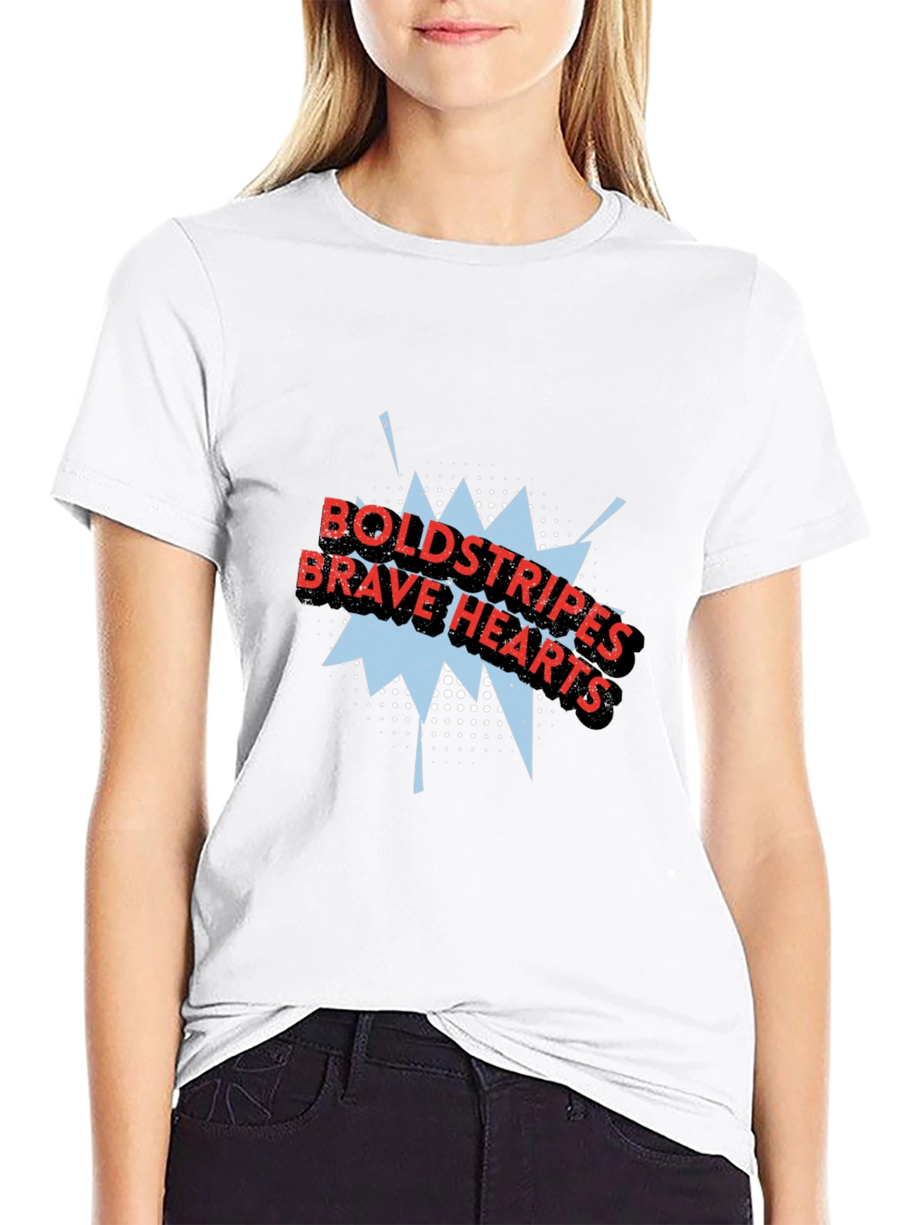 Black Bold Stripes Brave Hearts Graphic Tee view 9