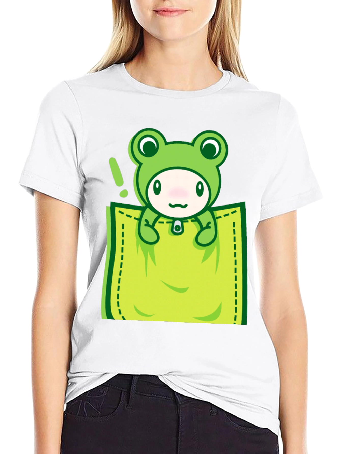 Black Cute Frog Pocket T-Shirt - Fun Graphic Tee view 9