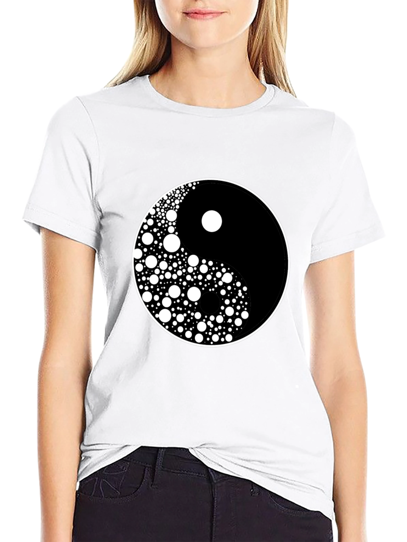 Black Yin Yang Circle Dot Pattern Tee - Classic Harmony view 9