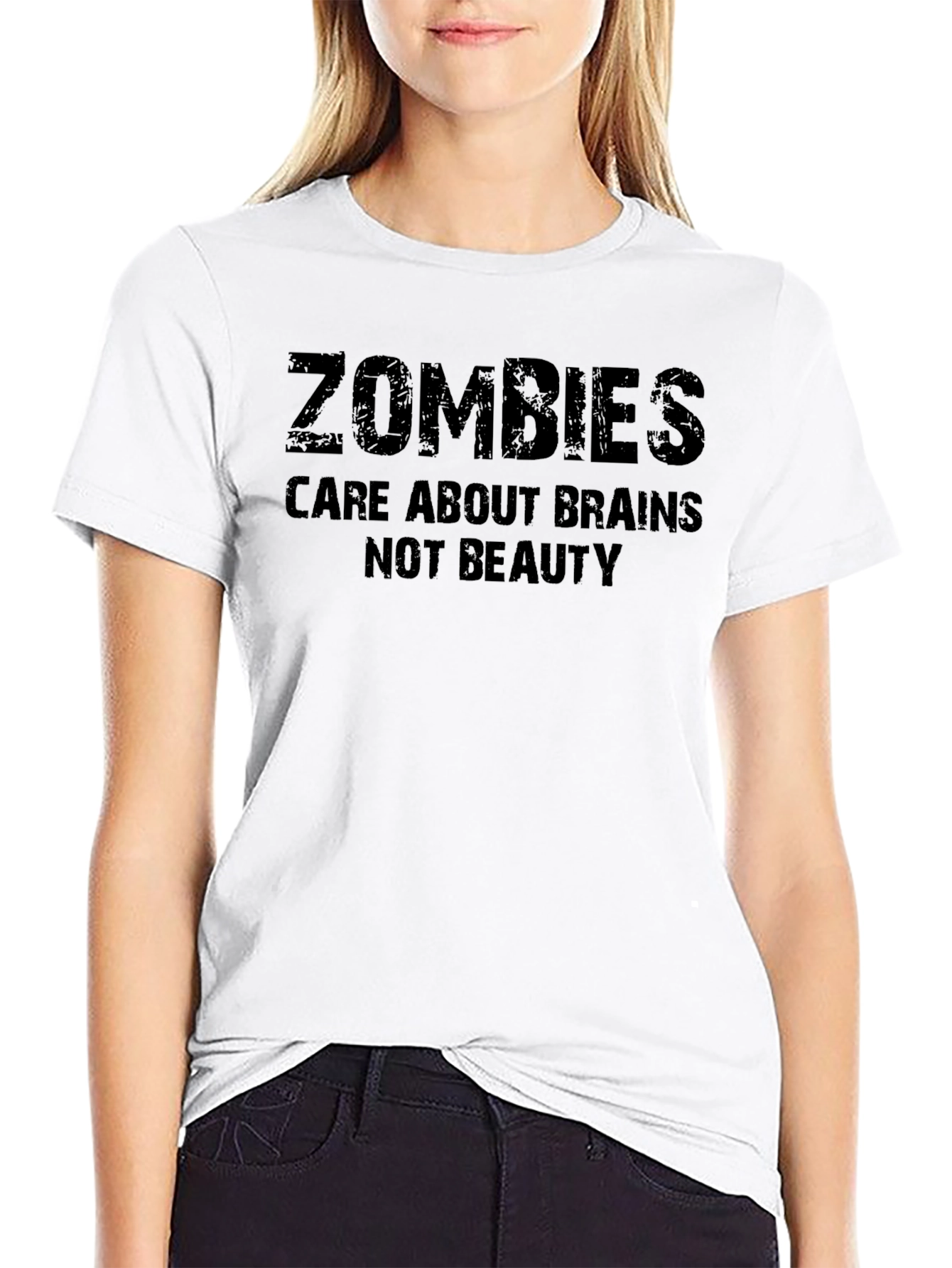 Black Zombies Care About Brains Funny T-Shirt view 9