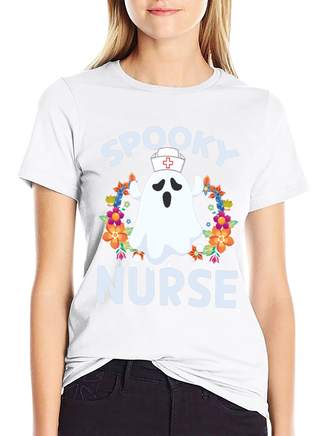 Black Spooky Nurse Halloween T-Shirt view 9