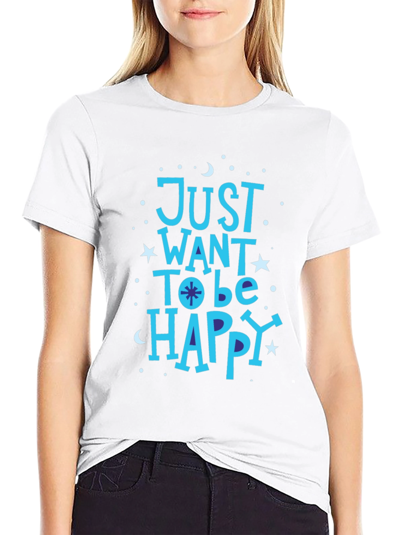 Black Just Want To Be Happy Graphic T-Shirt view 9