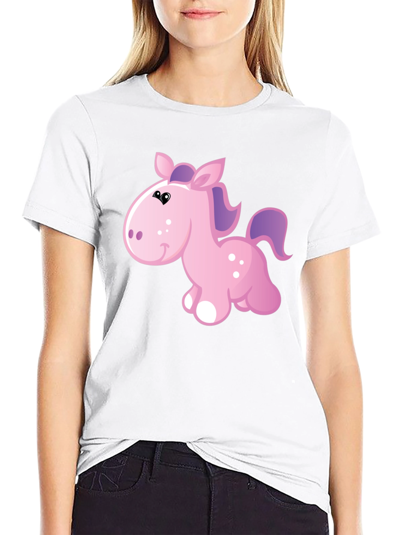 Black Cute Cartoon Pony Black T-Shirt view 9