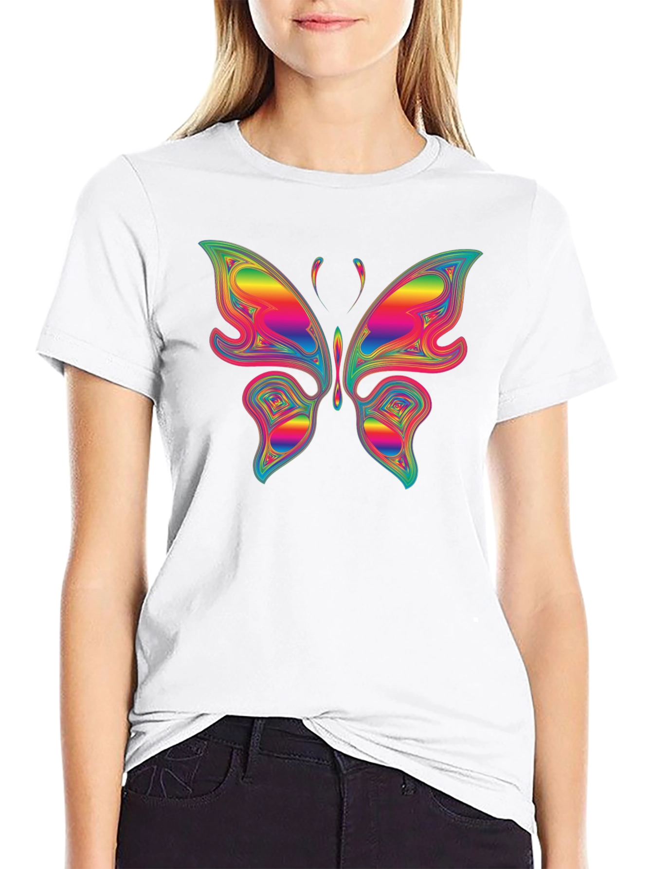 Black Rainbow Butterfly Graphic T-Shirt - Unique Colorful Tee view 9