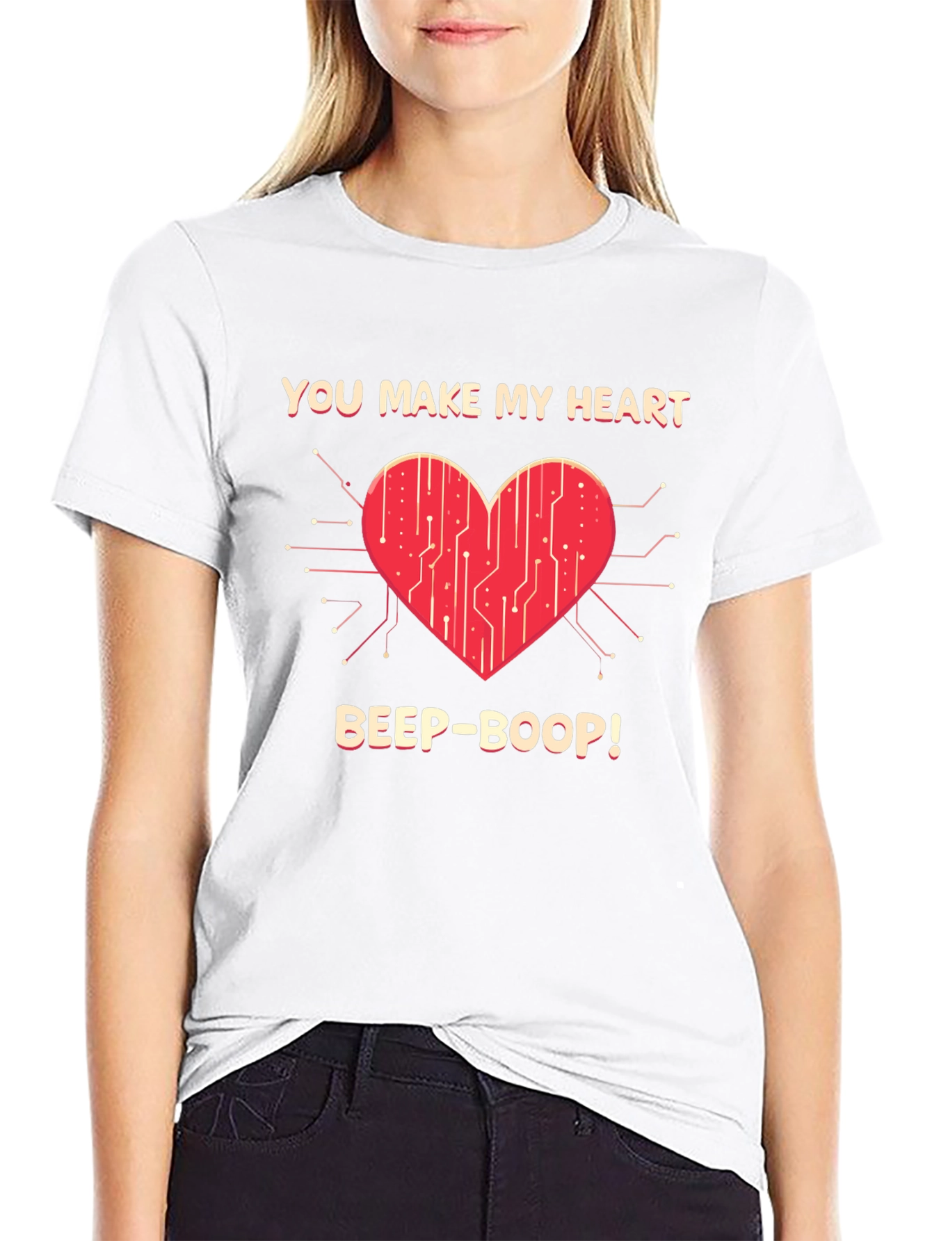 Black You Make My Heart Beep Boop Valentine's Day T-Shirt view 9