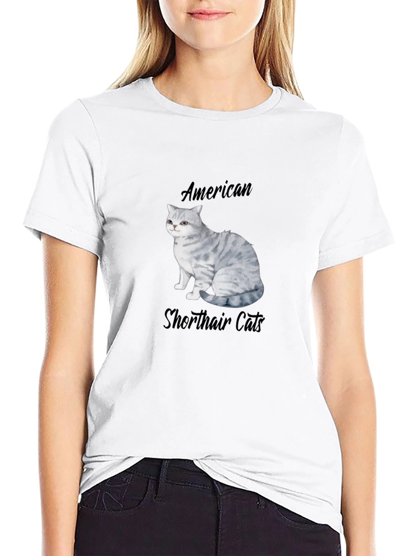 Black American Shorthair Cat Graphic T-Shirt view 9