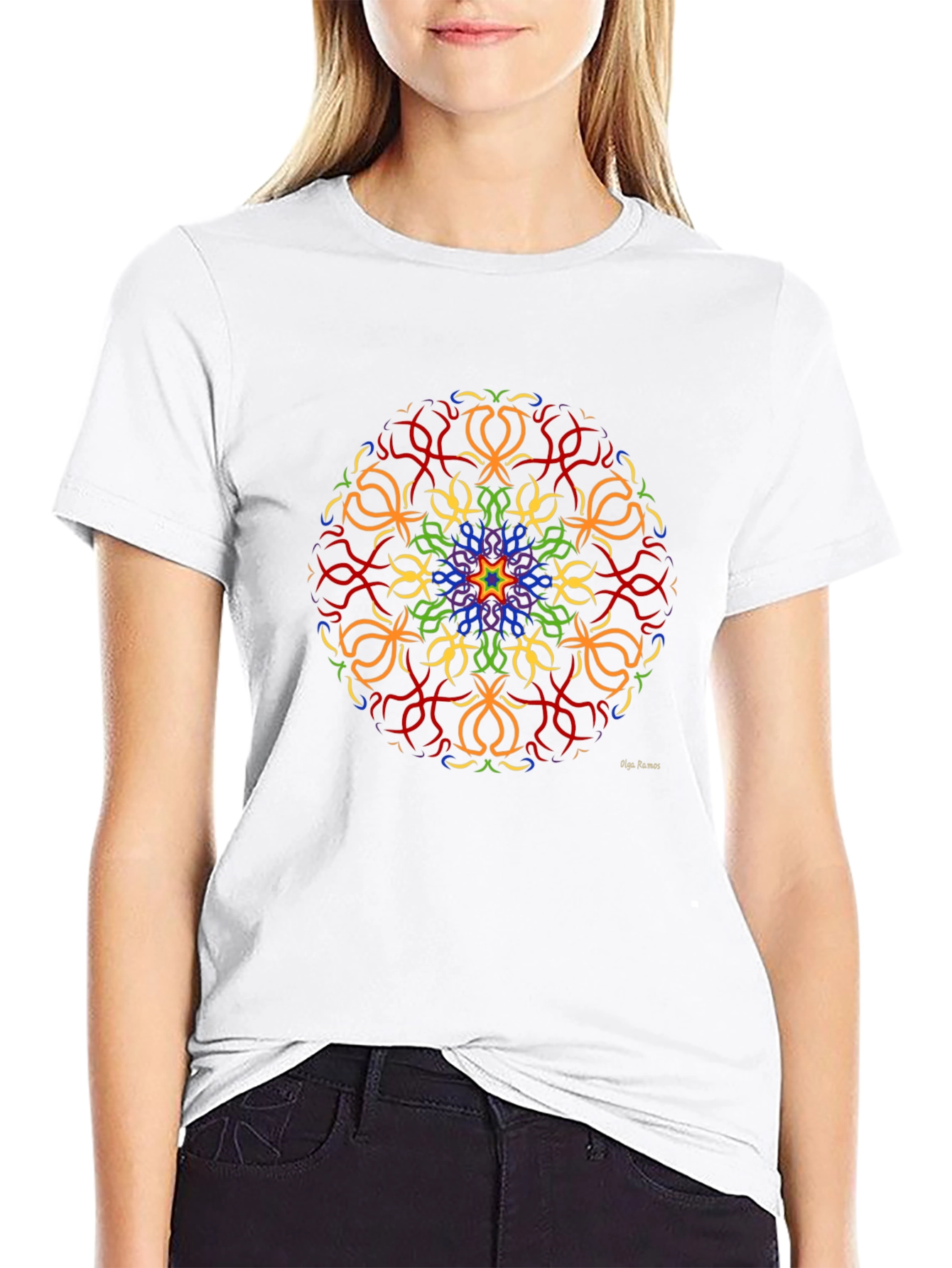 Black Rainbow Mandala Graphic Tee - Vibrant Art Shirt view 9