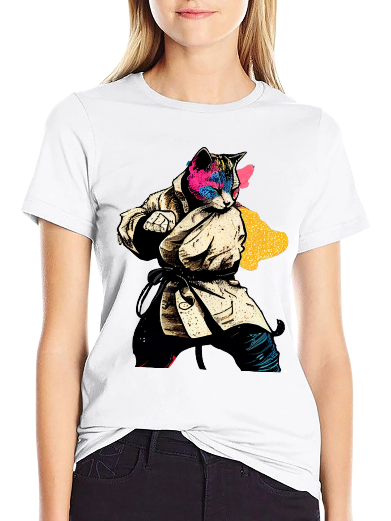 Black Karate Cat T-Shirt - Unique Graphic Tee view 9