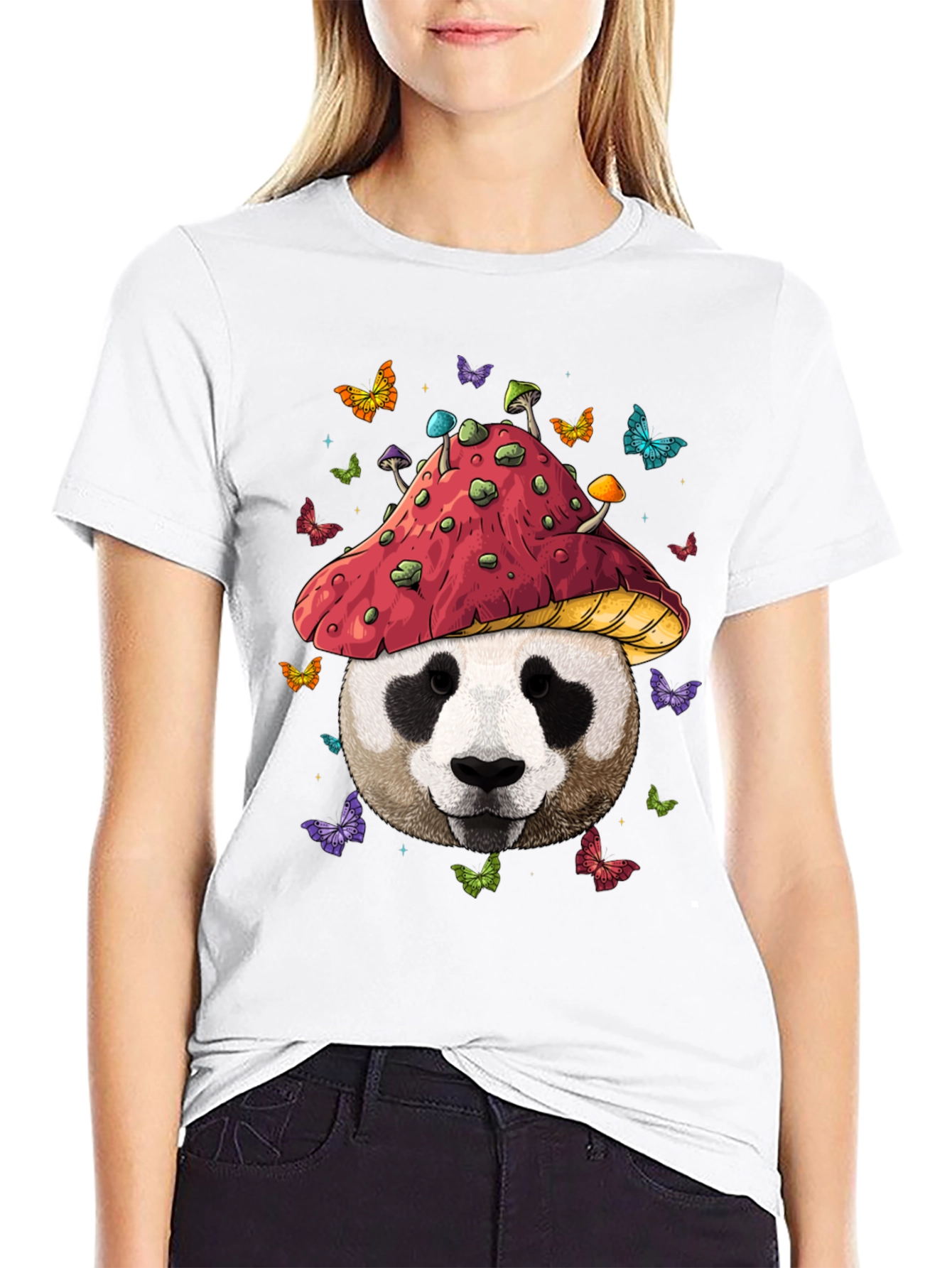 Black Panda Mushroom T-Shirt - Whimsical Graphic Tee view 9