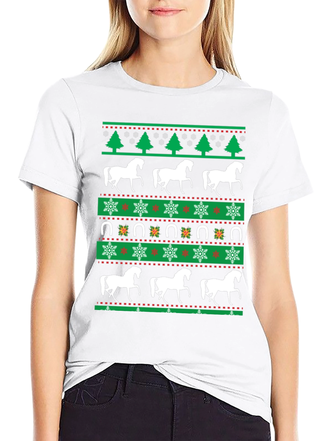 Black Horse Christmas T-Shirt: Holiday Equestrian Style view 9