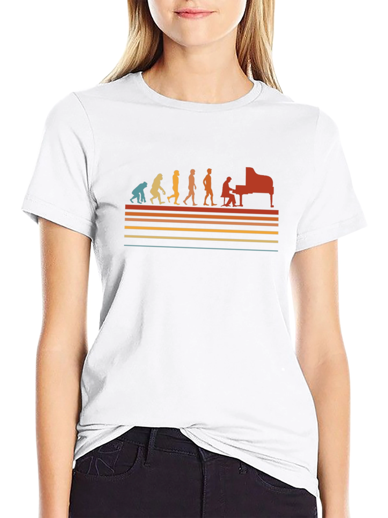Black Evolution of Piano Player Black T-Shirt view 9