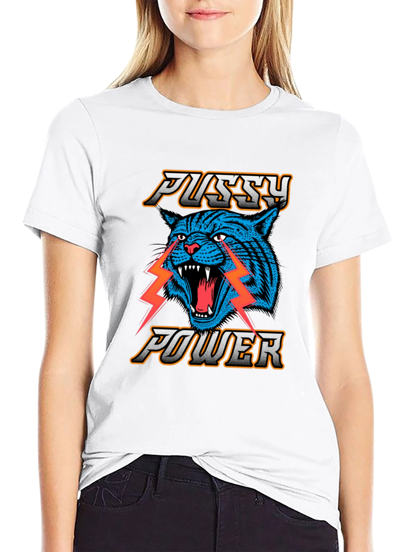 Black Pussy Power Graphic Tee - Blue Cat Lightning view 9