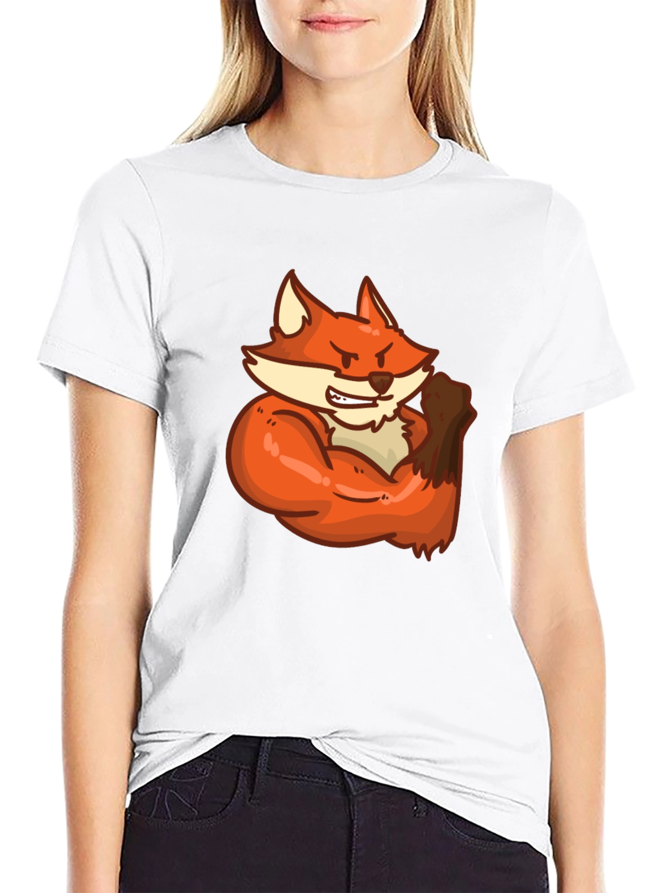 Black Black T-Shirt with Muscular Fox Graphic view 9