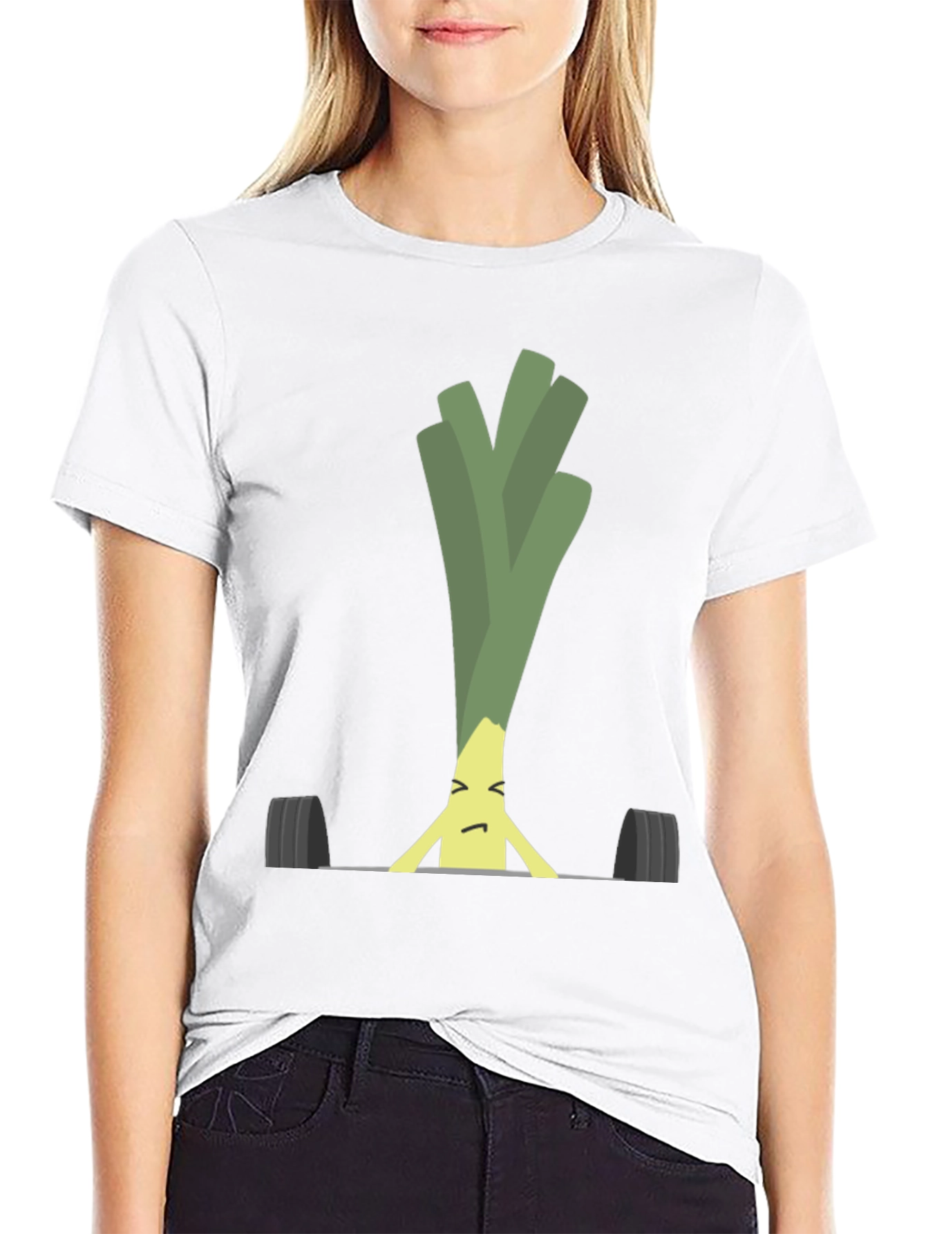 Black Funny Leek Lifting Weights Graphic Tee view 9