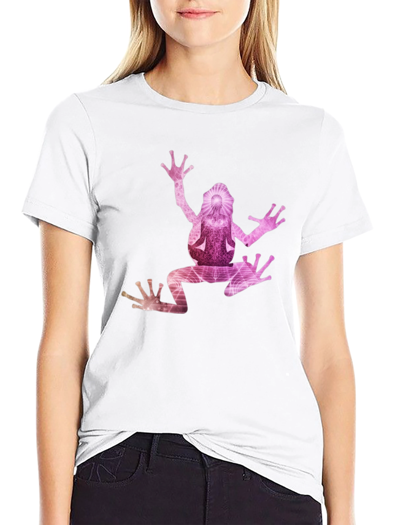 Black Black T-Shirt with Artistic Frog Graphic view 9