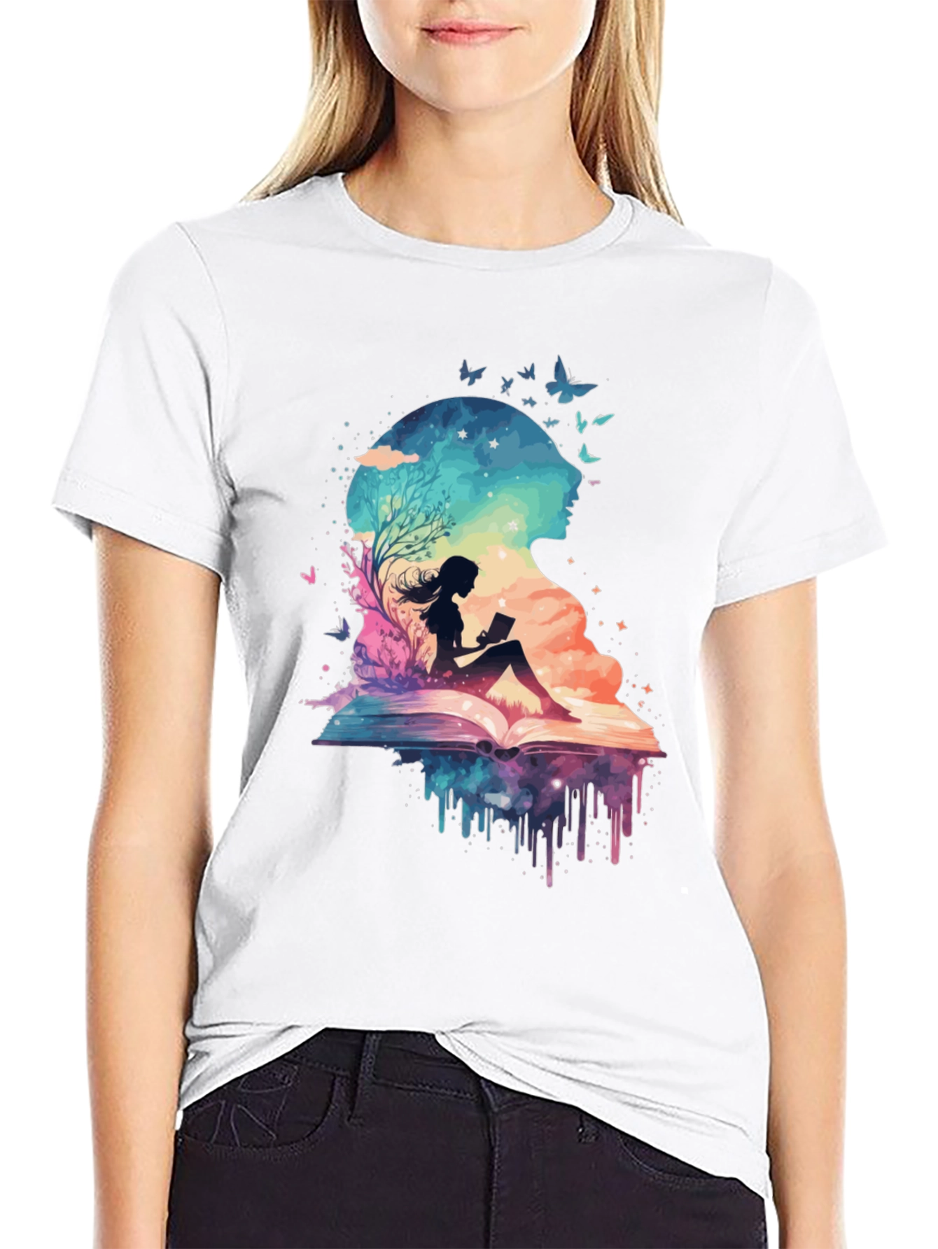 Black Book Lover Galaxy Tee - Literary Dreamscape Design view 9