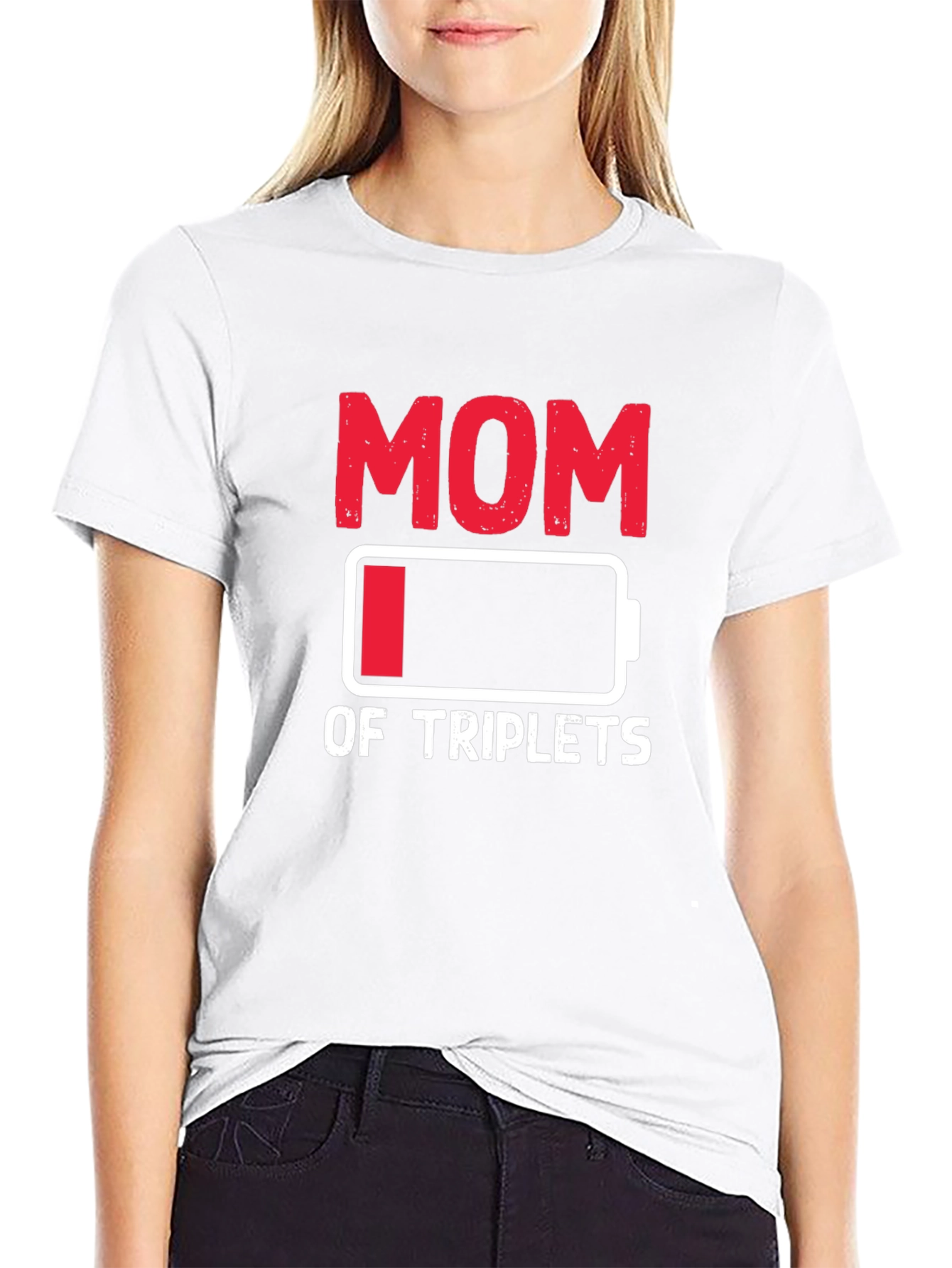Black Funny Mom of Triplets Low Battery T-Shirt view 9