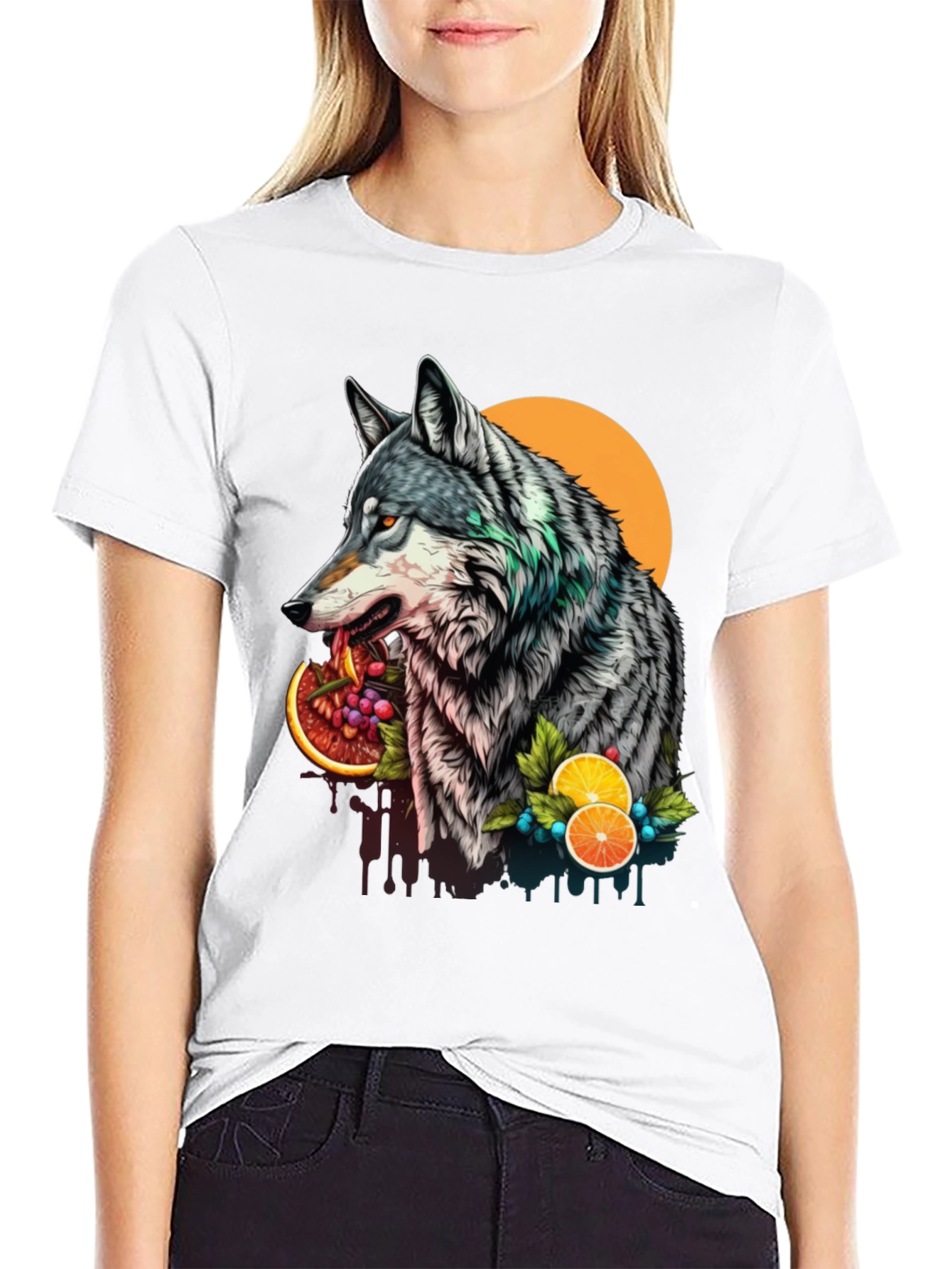 Black Wolf and Fruit Graphic Tee - Modern Streetwear Style view 9