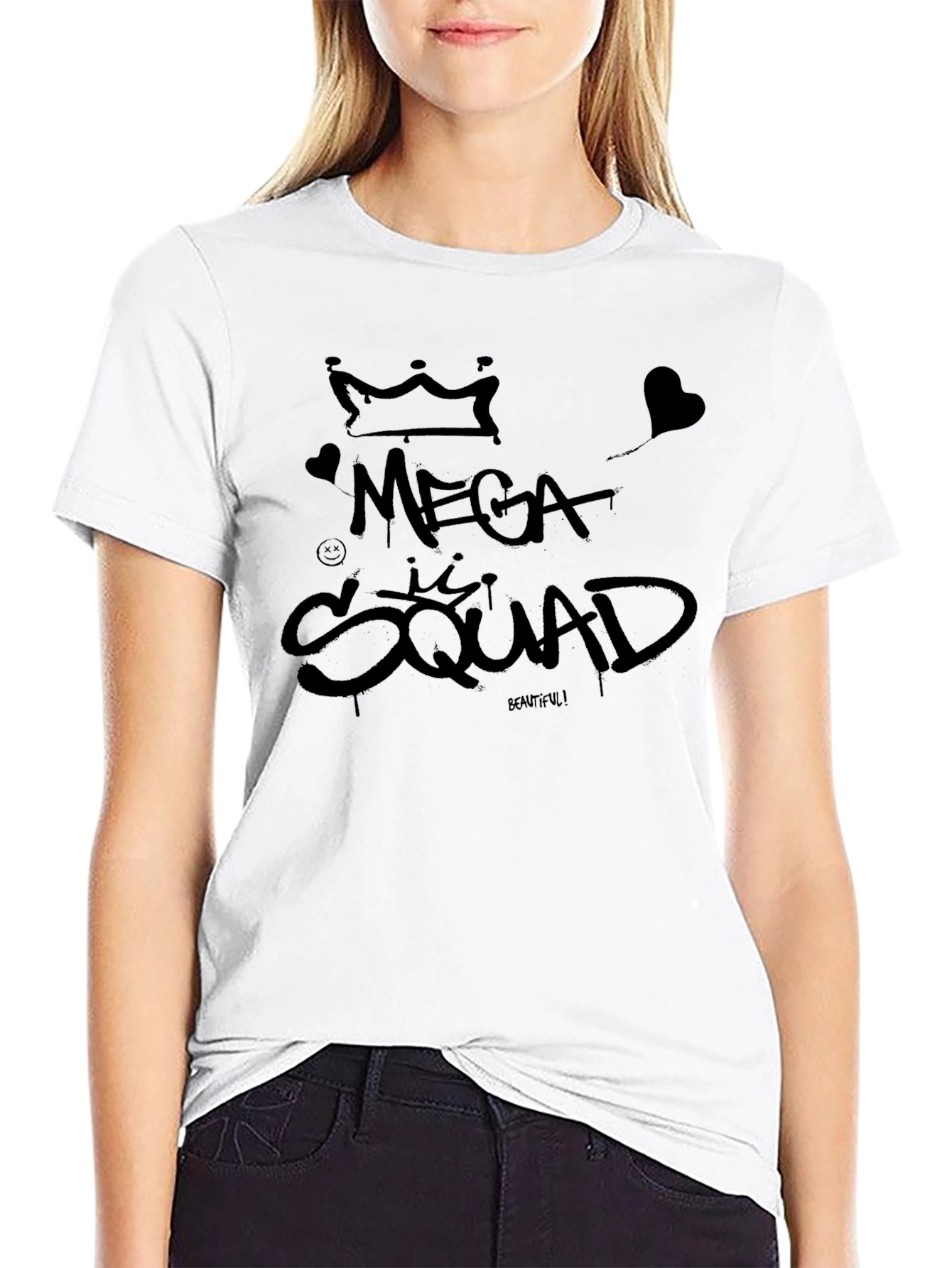 Black Mega Squad Graphic Tee - Black Cotton T-Shirt view 9