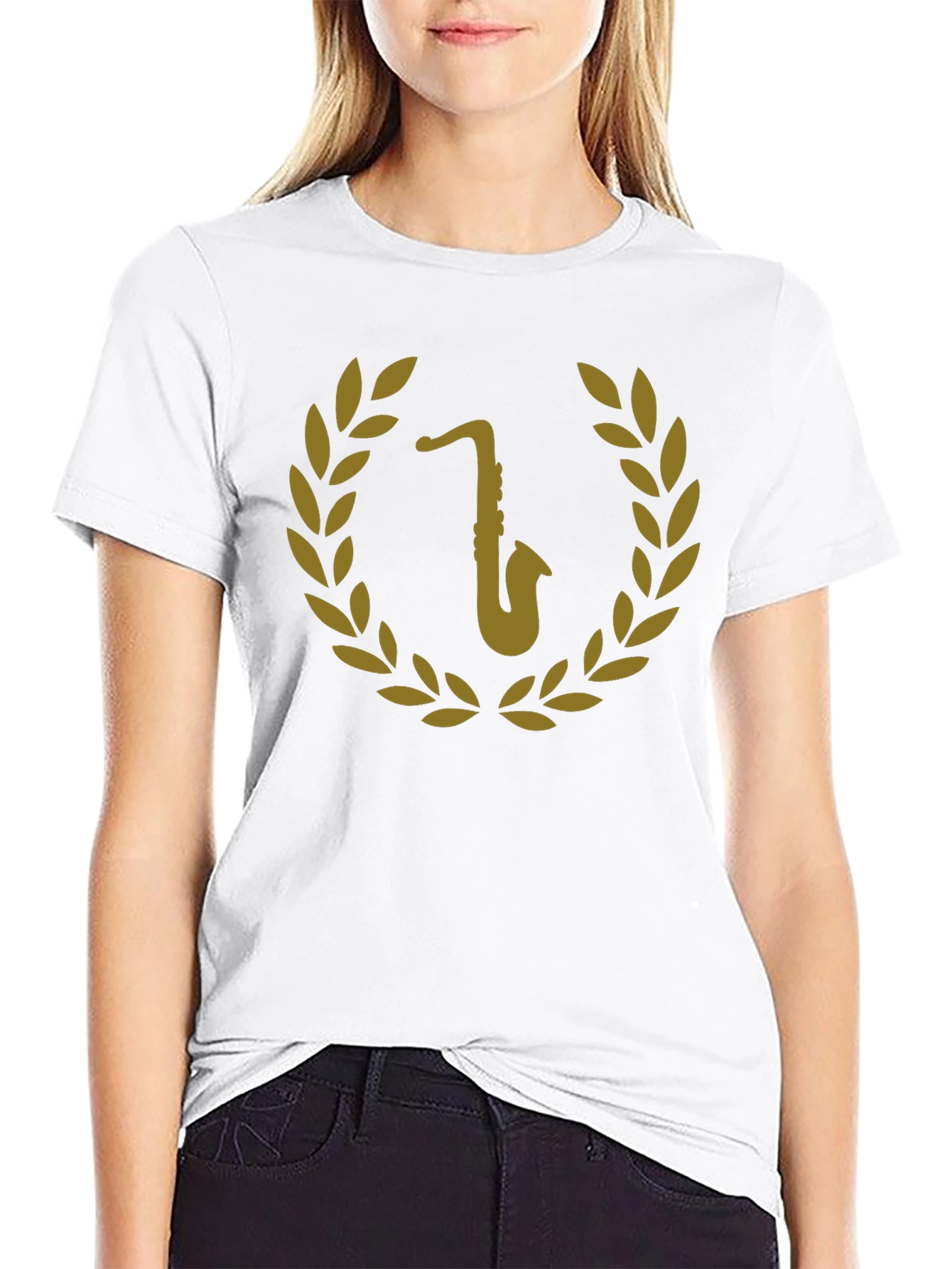 Black Saxophone Laurel Wreath Graphic Tee view 9